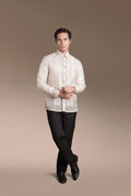 Onesimus Men’s Formal Barong Tagalog, Textured Pure Natural Silk, Embroidered