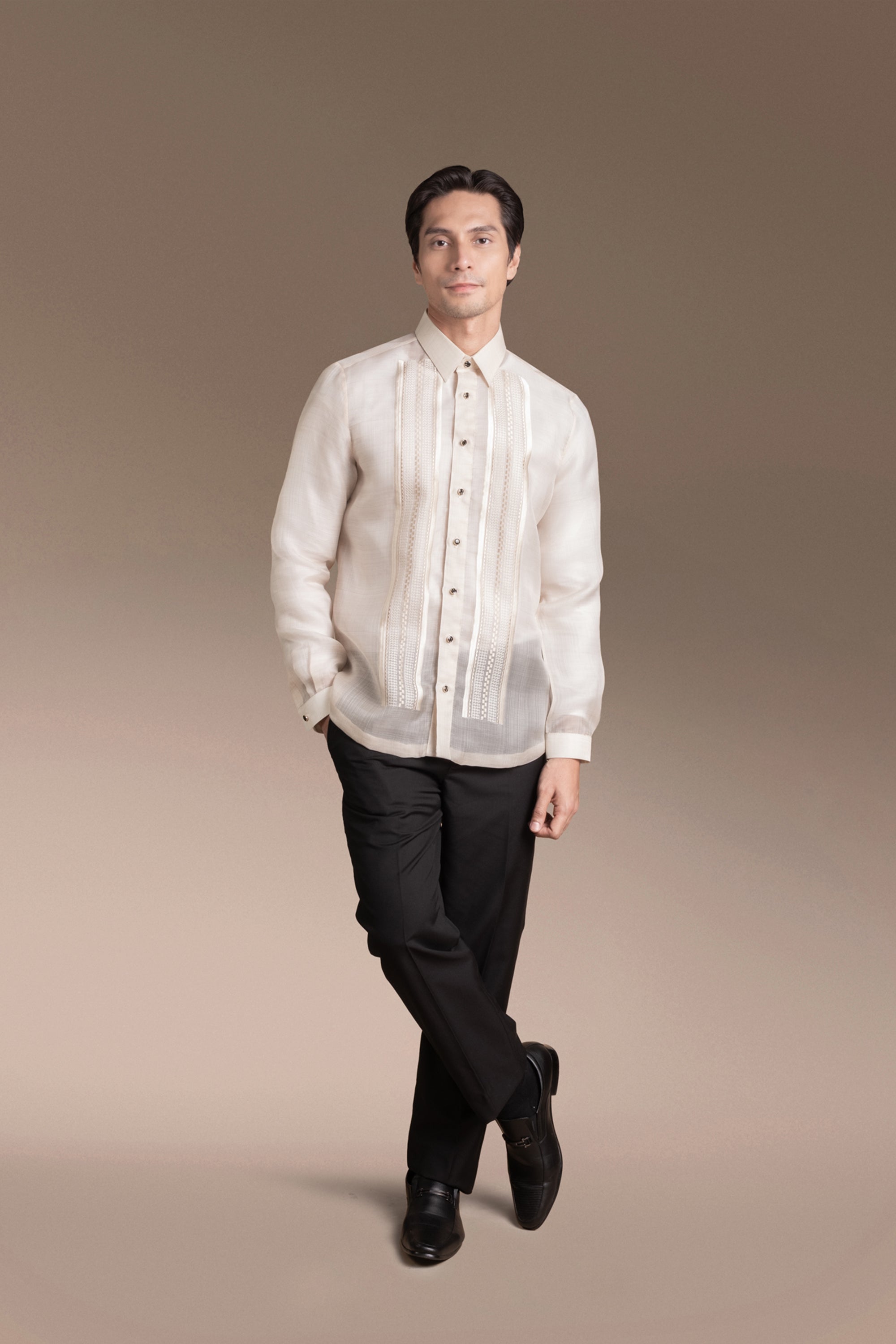 Onesimus Men’s Formal Barong Tagalog, Textured Pure Natural Silk, Embroidered