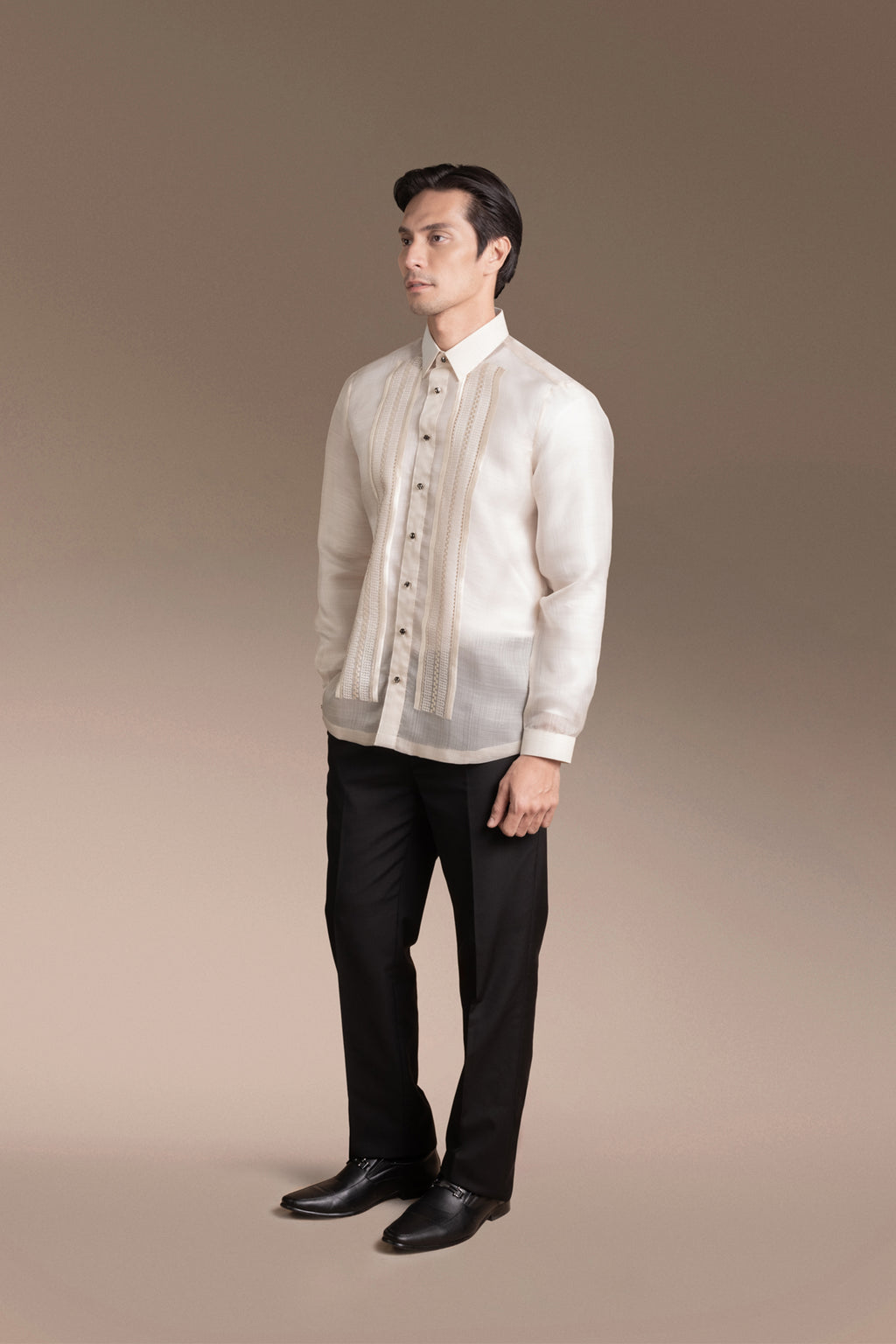Onesimus Men’s Formal Barong Tagalog, Textured Pure Natural Silk, Embroidered