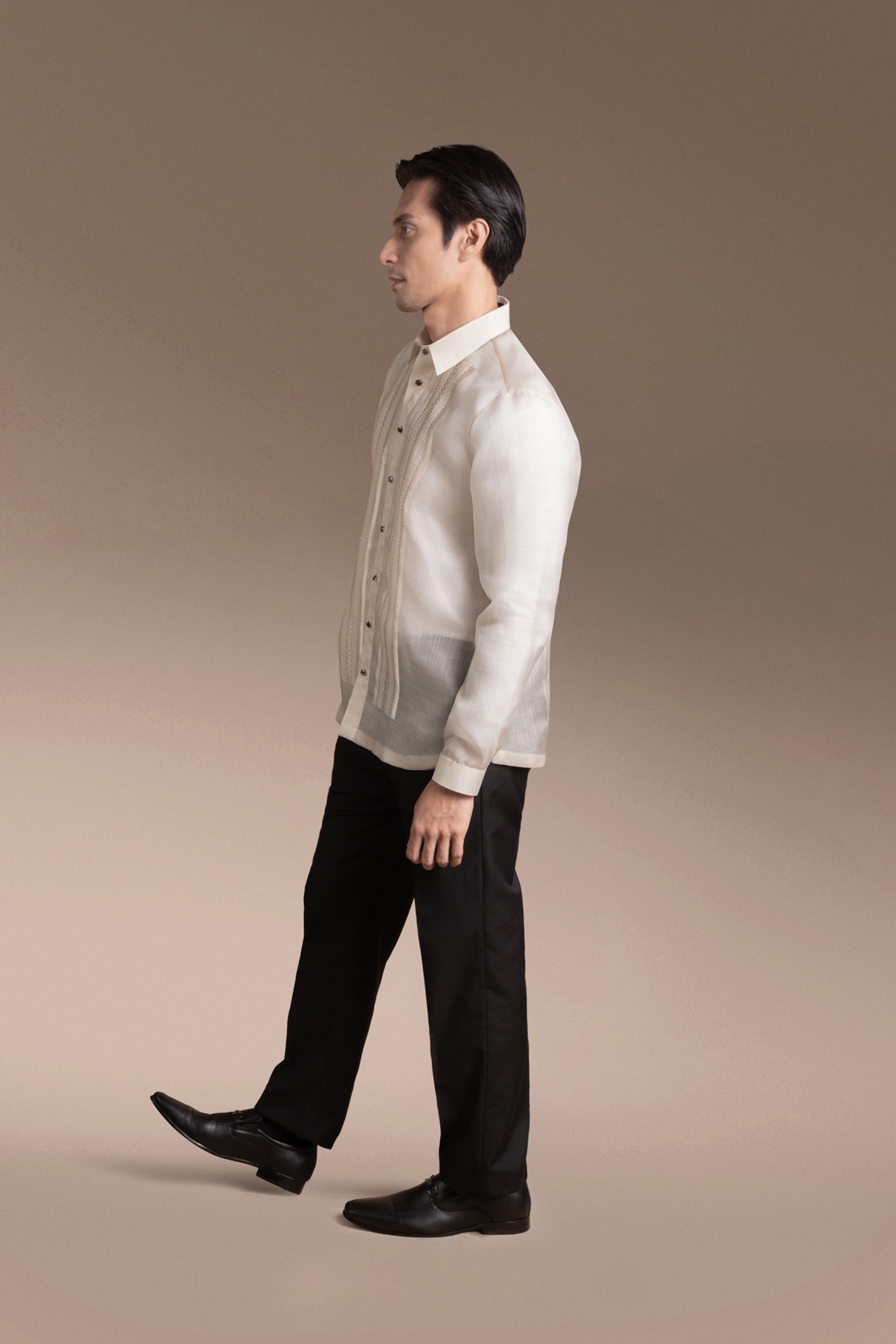 Onesimus Men’s Formal Barong Tagalog, Textured Pure Natural Silk, Embroidered