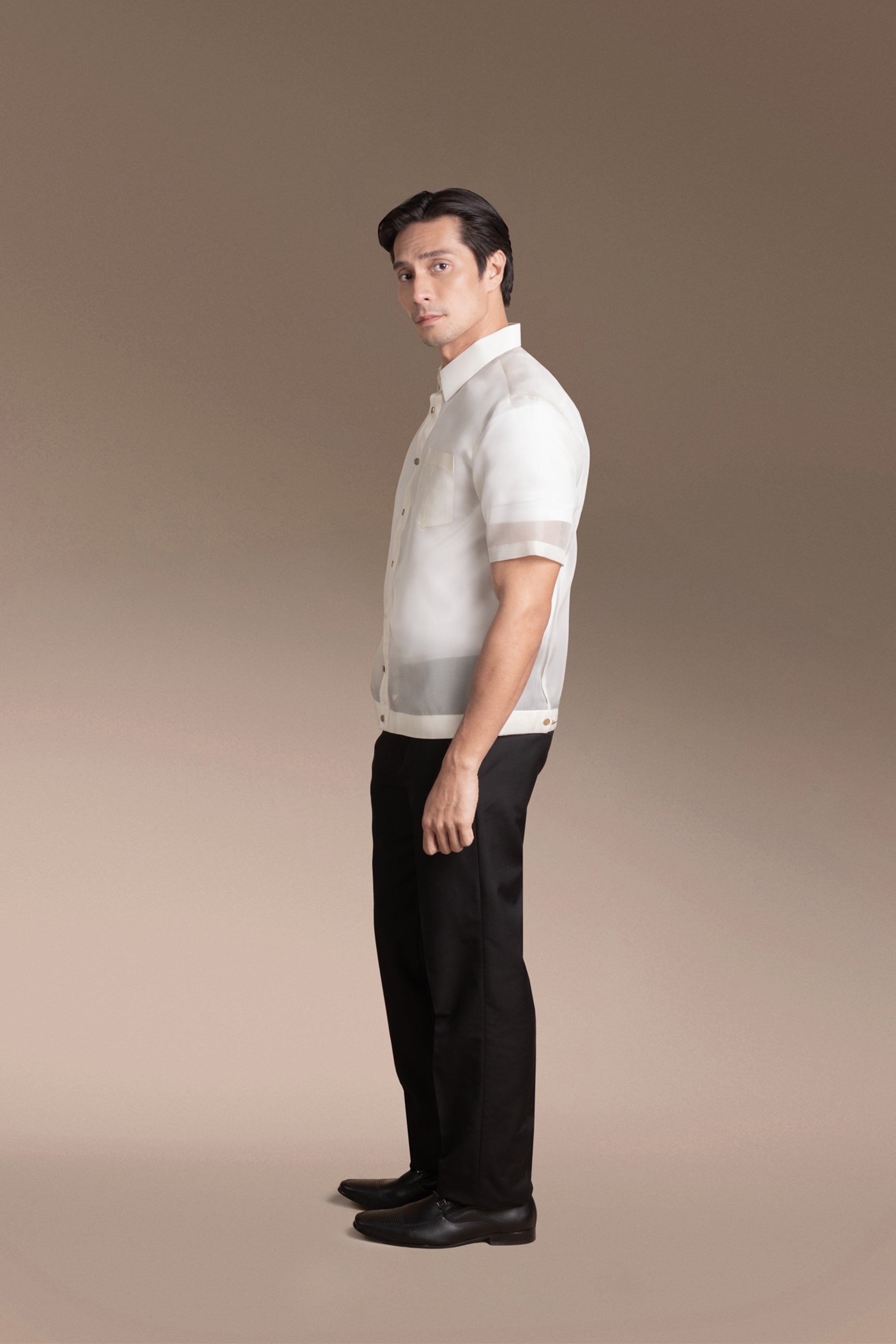Onesimus Men’s Formal Barong Tagalog, Textured Pure Natural Silk, Embroidered