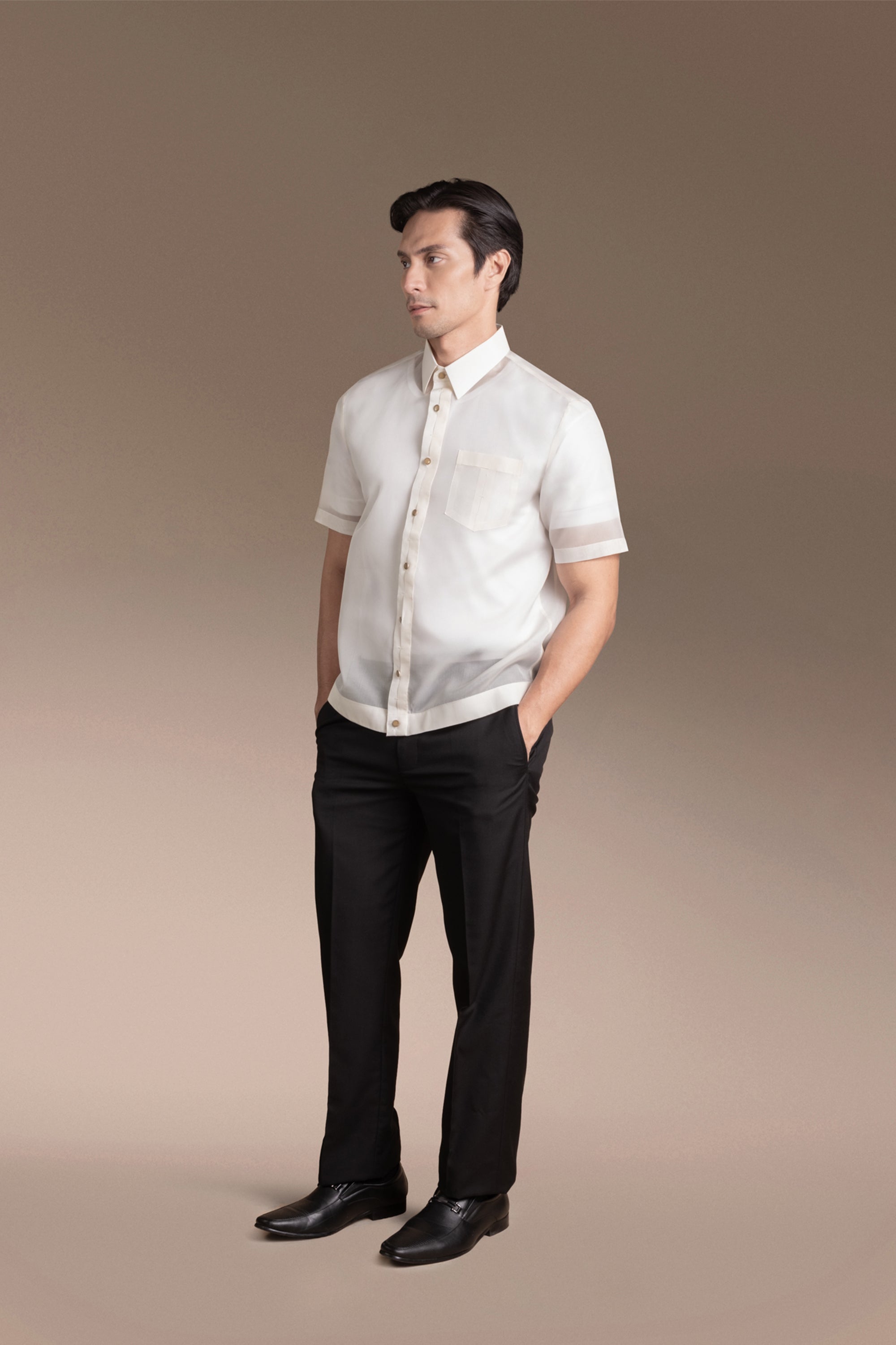 Onesimus Men’s Formal Barong Tagalog, Textured Pure Natural Silk, Embroidered