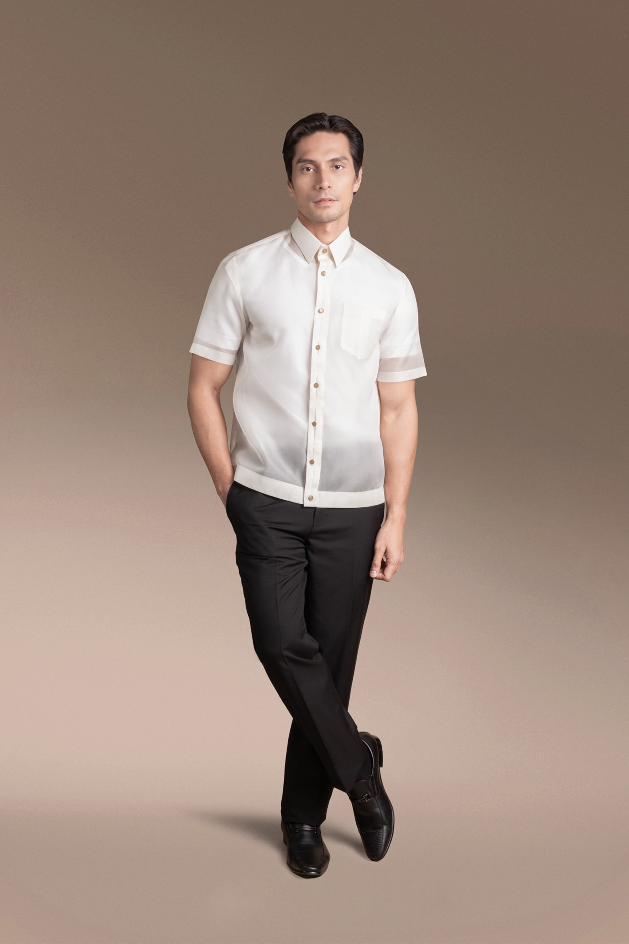 Onesimus Men’s Formal Barong Tagalog, Textured Pure Natural Silk, Embroidered