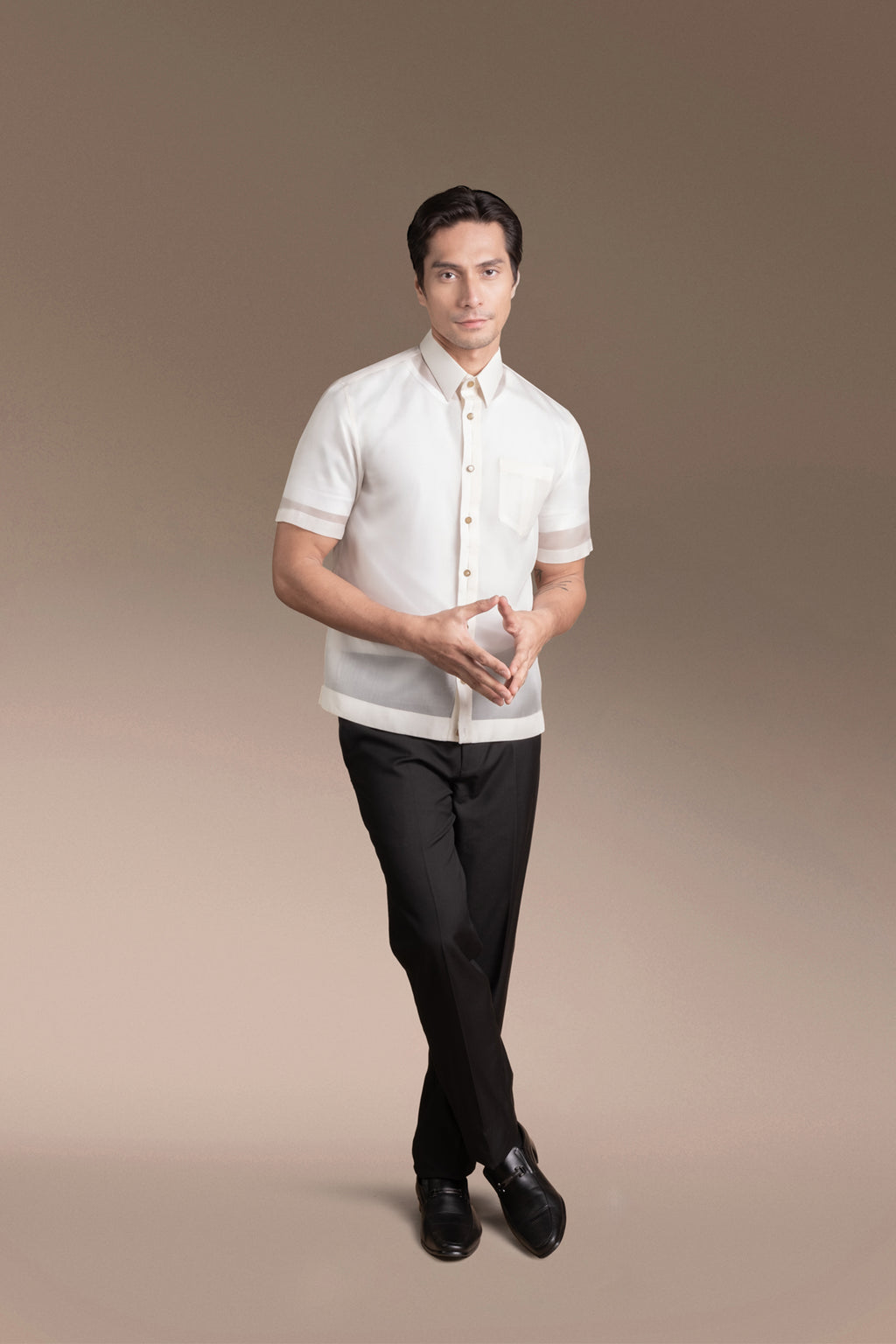 Onesimus Men’s Formal Barong Tagalog, Textured Pure Natural Silk, Embroidered