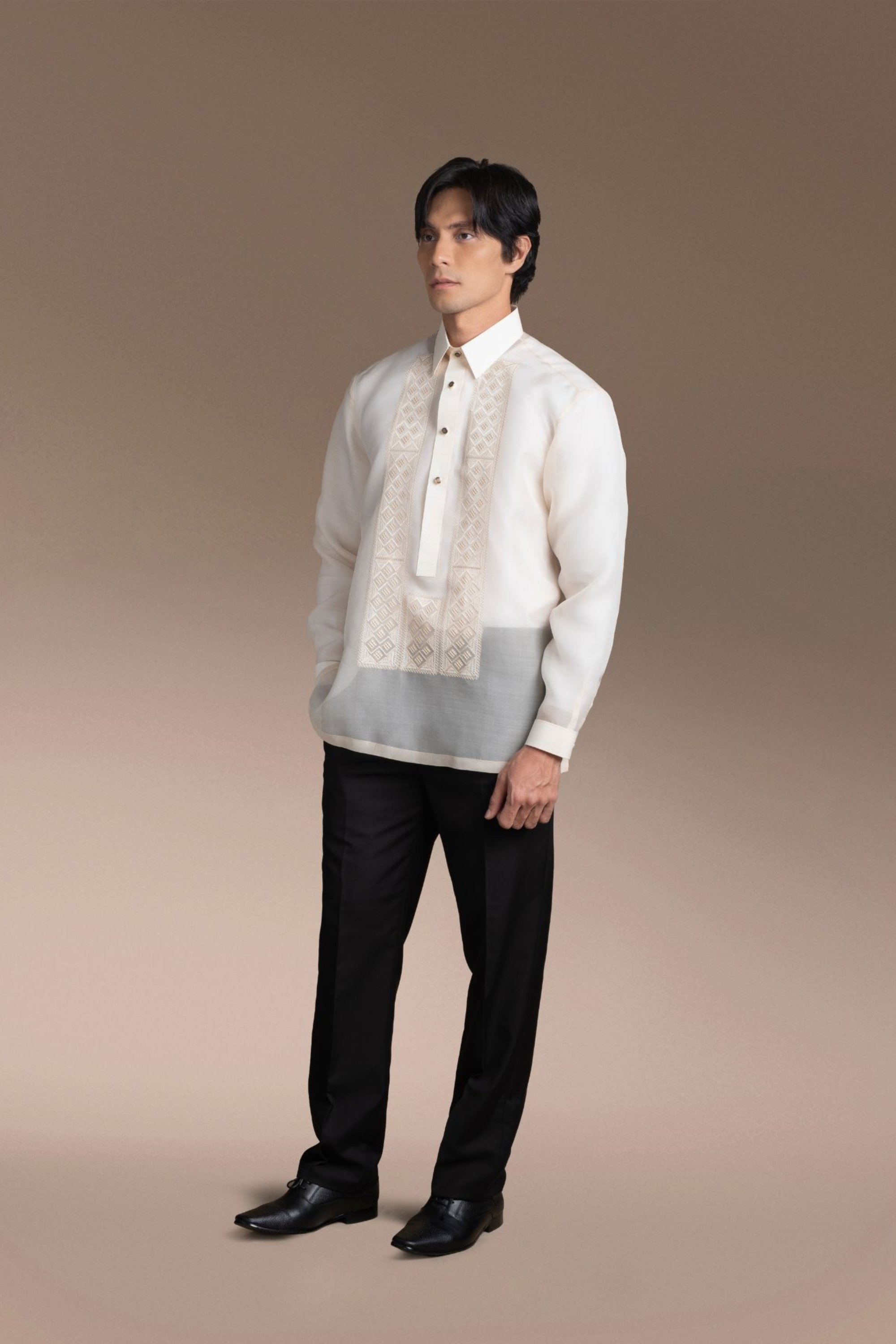 Onesimus Men’s Formal Barong Tagalog, Classic Pure Natural Silk, Embroidered