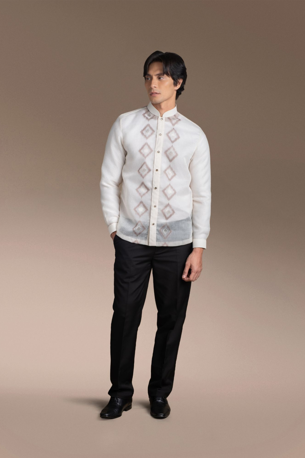 Onesimus Men’s Formal Barong Tagalog, Textured Faux Pina, Embroidered