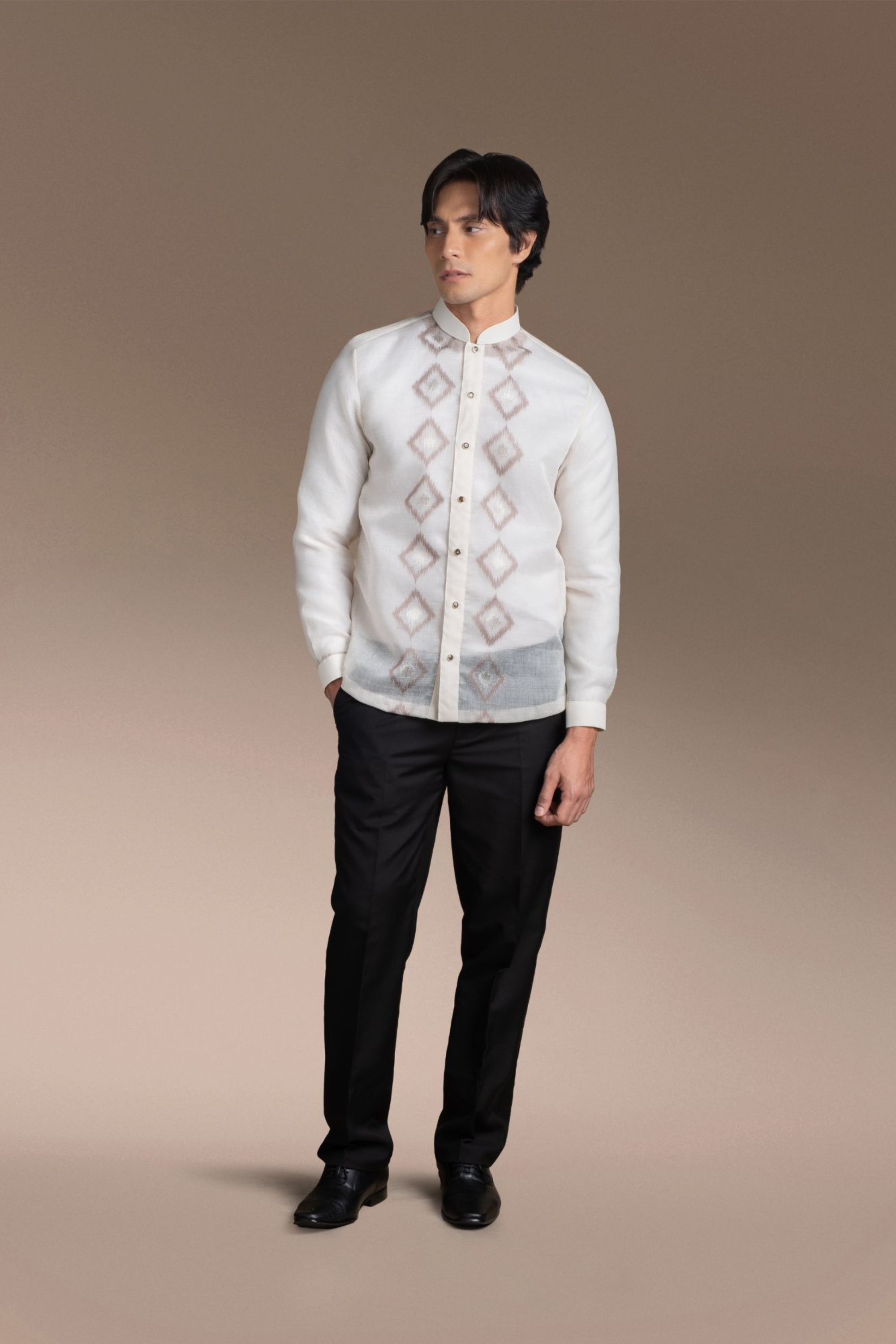 Onesimus Men’s Formal Barong Tagalog, Textured Faux Pina, Embroidered