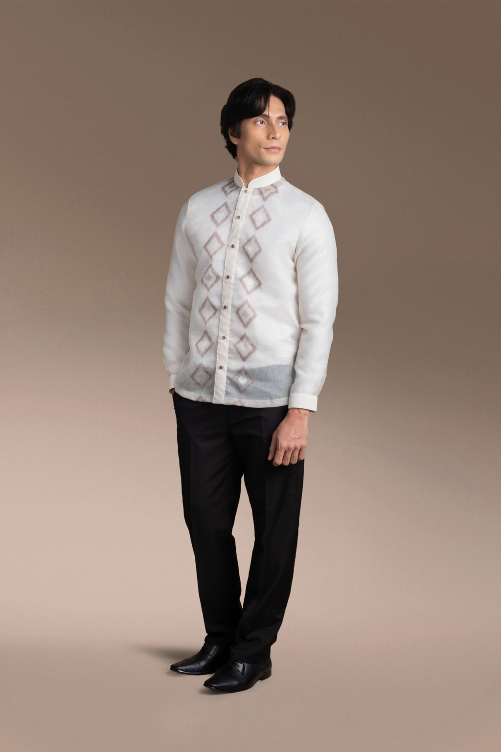 Onesimus Men’s Formal Barong Tagalog, Textured Faux Pina, Embroidered