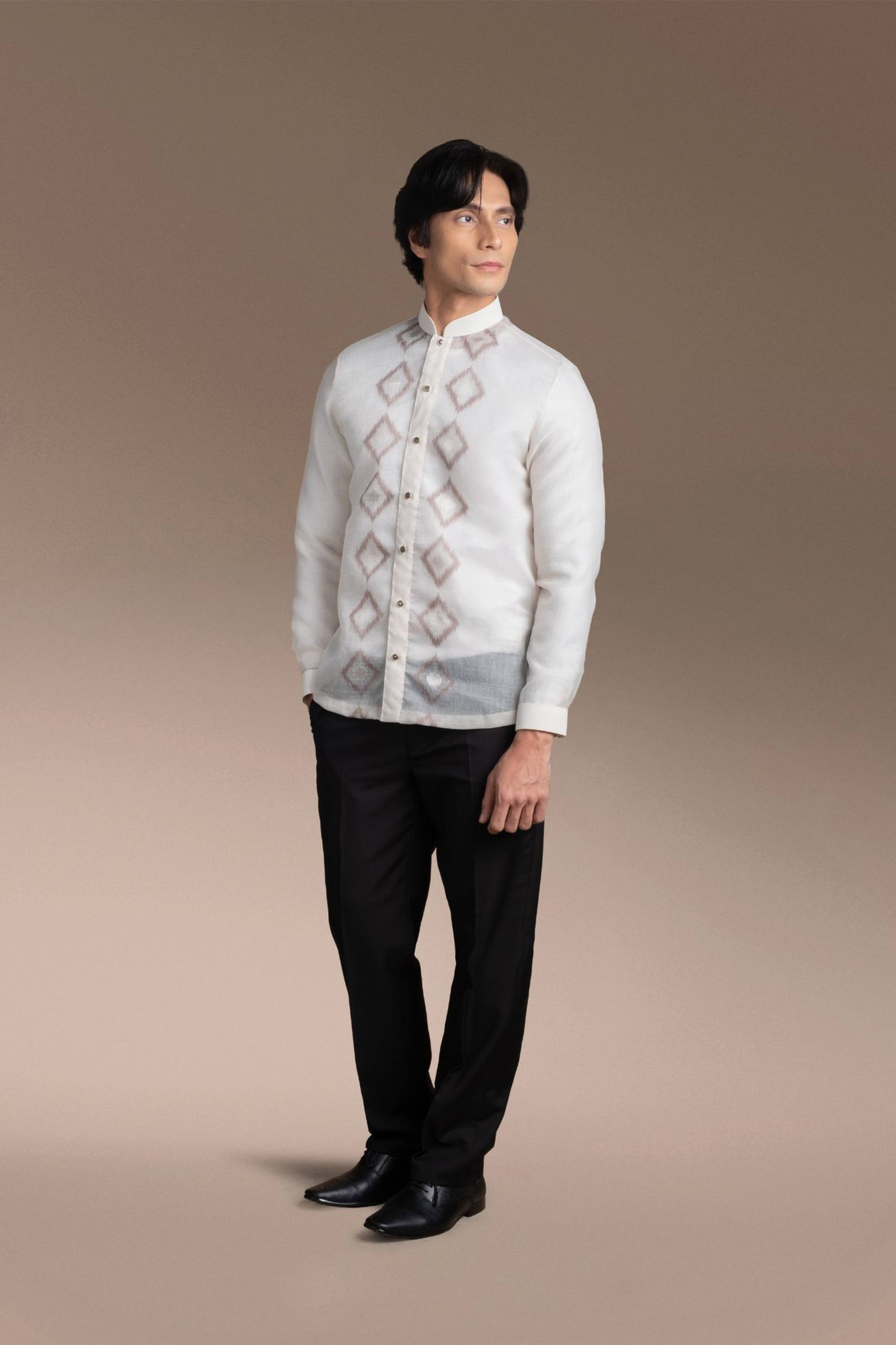 Onesimus Men’s Formal Barong Tagalog, Textured Faux Pina, Embroidered