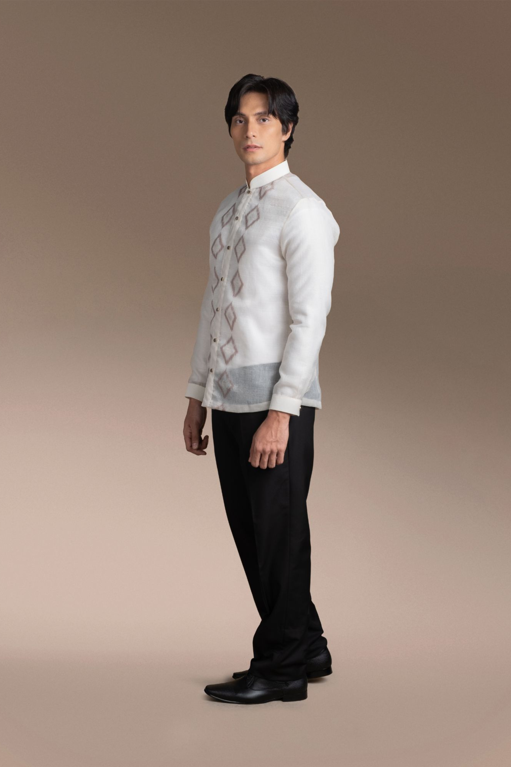 Onesimus Men’s Formal Barong Tagalog, Textured Faux Pina, Embroidered