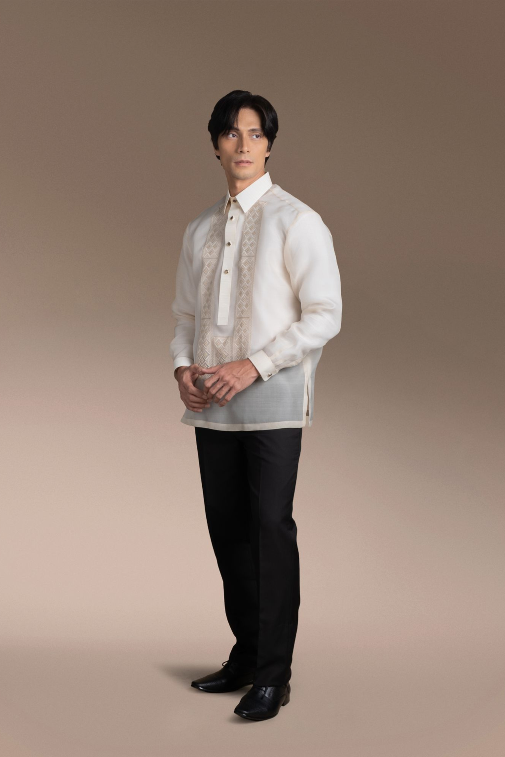 Onesimus Men’s Formal Barong Tagalog, Classic Pure Natural Silk, Embroidered