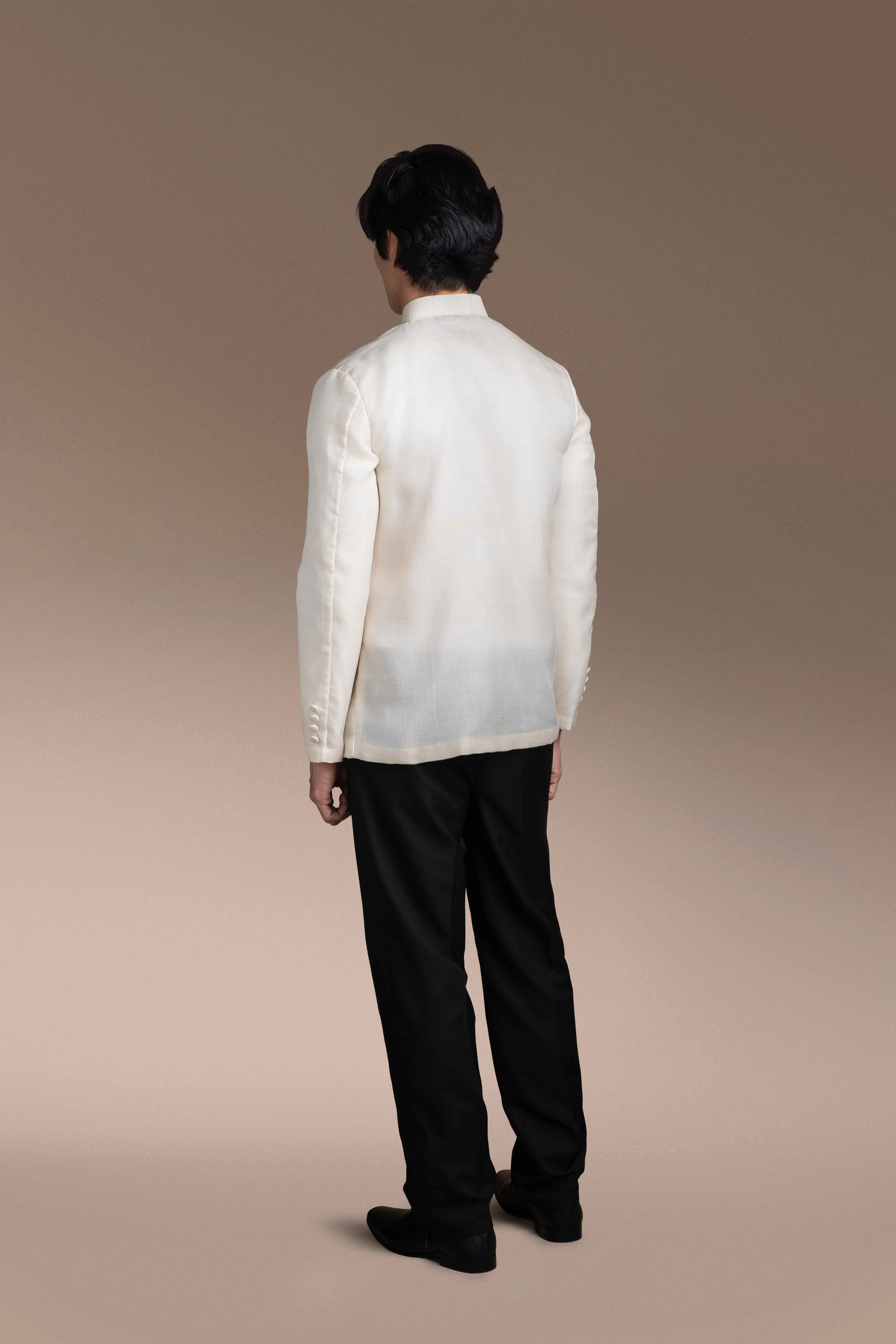 Onesimus Men’s Formal Barong Tagalog, Textured Pure Natural Silk, Embroidered