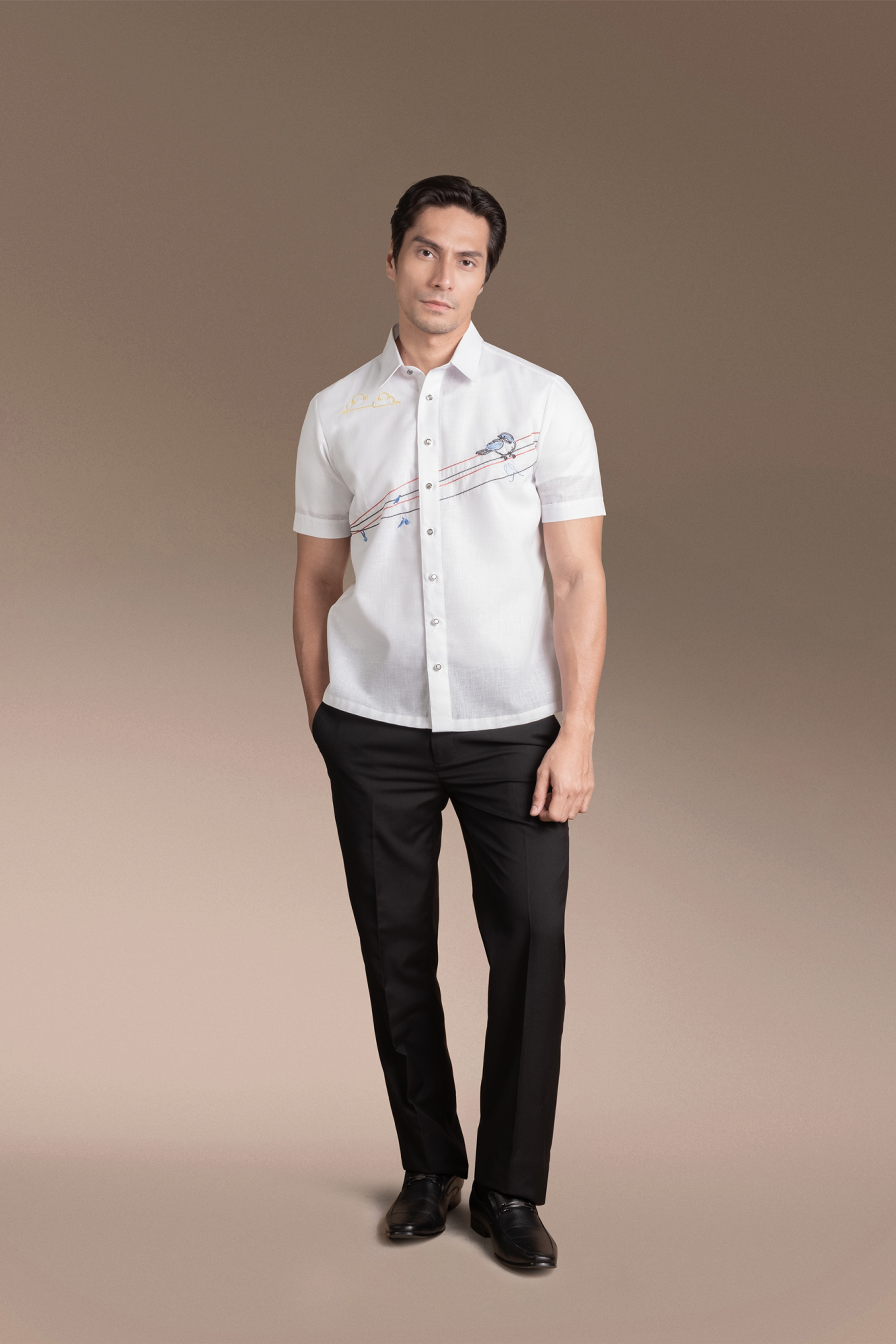 Onesimus Men’s Office Barong, Polyester-cotton Blend, Embroidered