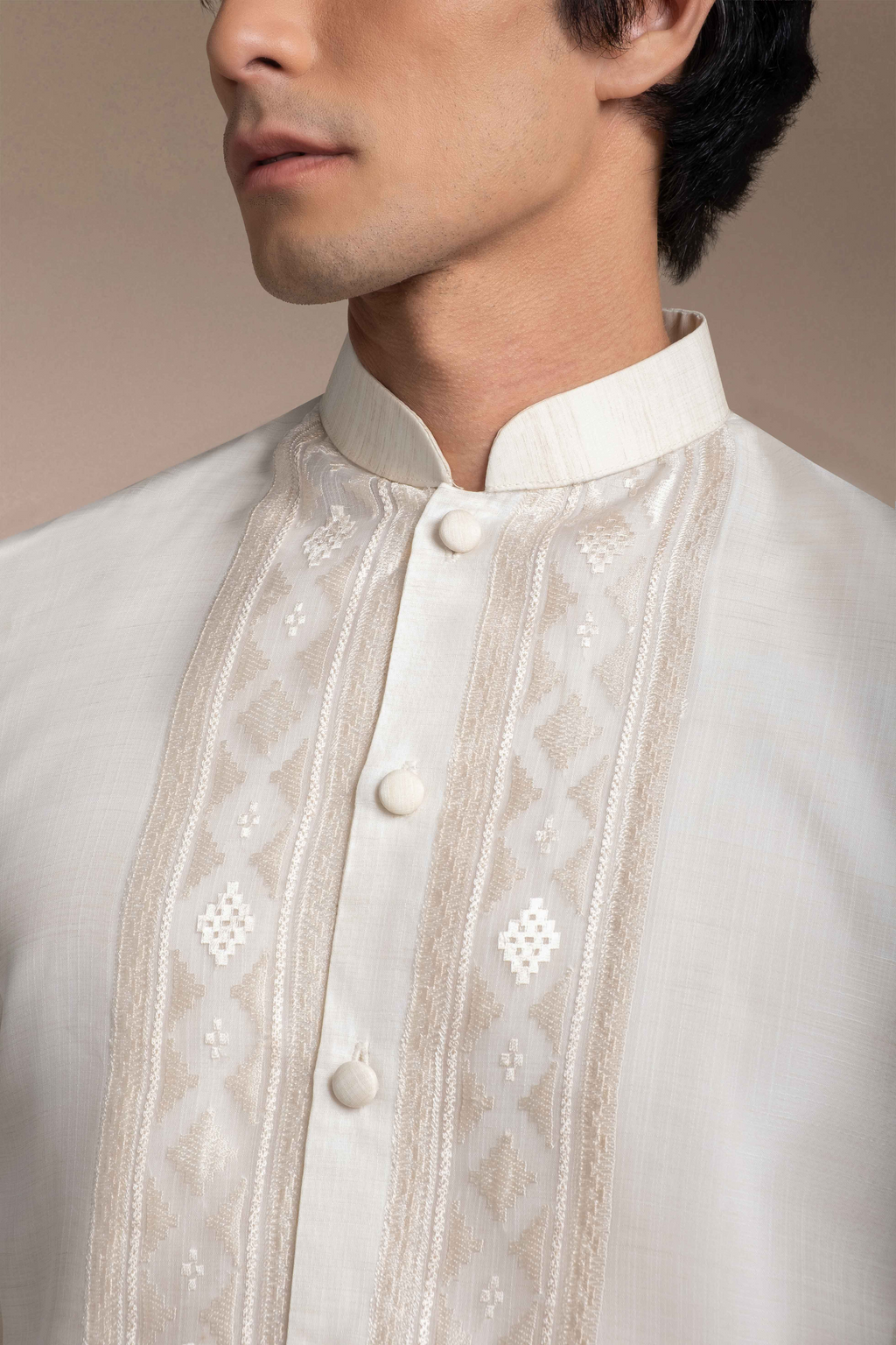 Onesimus Men’s Formal Barong Tagalog, Textured Pure Natural Silk, Embroidered