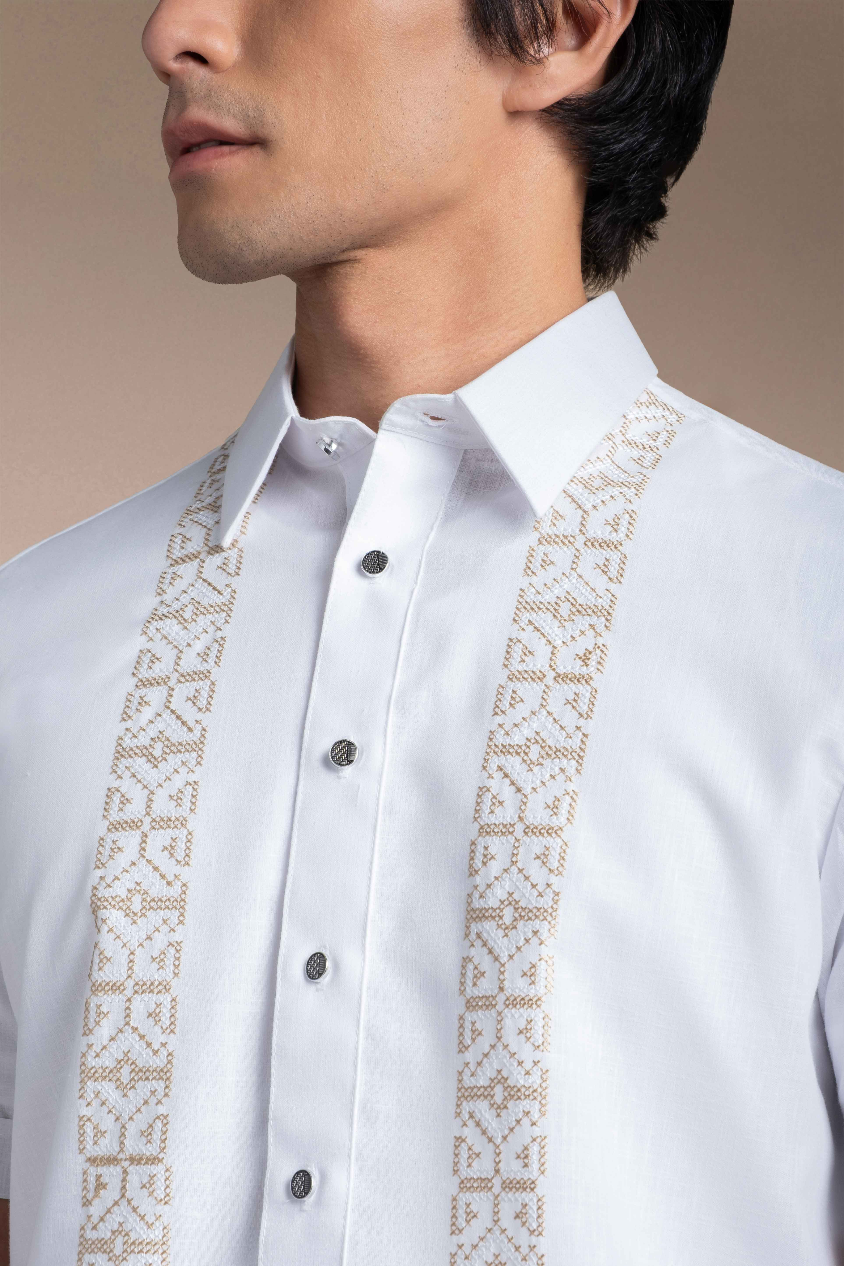 Onesimus Men’s Office Barong, Polyester-cotton Blend, Embroidered