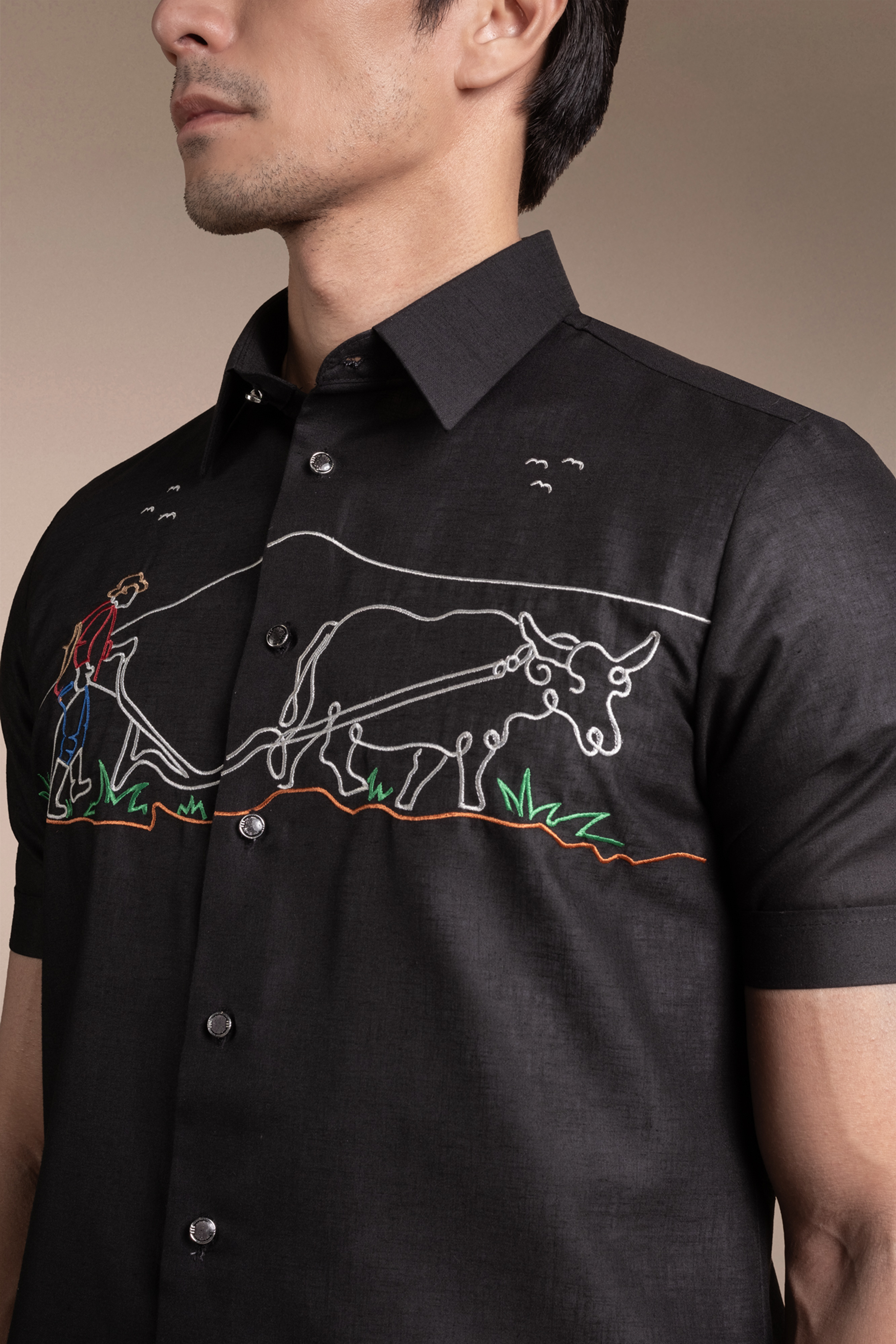 Onesimus Men’s Office Barong, Polyester-cotton Blend, Embroidered