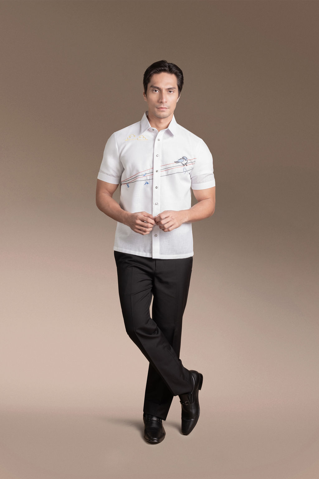 Onesimus Men’s Office Barong, Polyester-cotton Blend, Embroidered