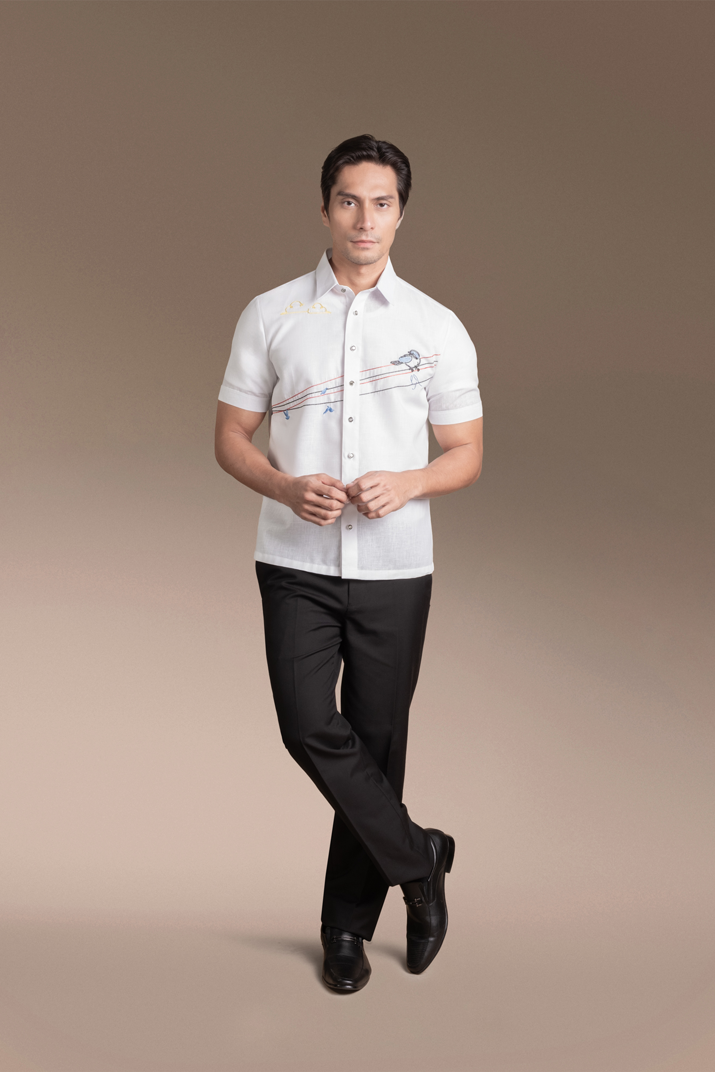 Onesimus Men’s Office Barong, Polyester-cotton Blend, Embroidered