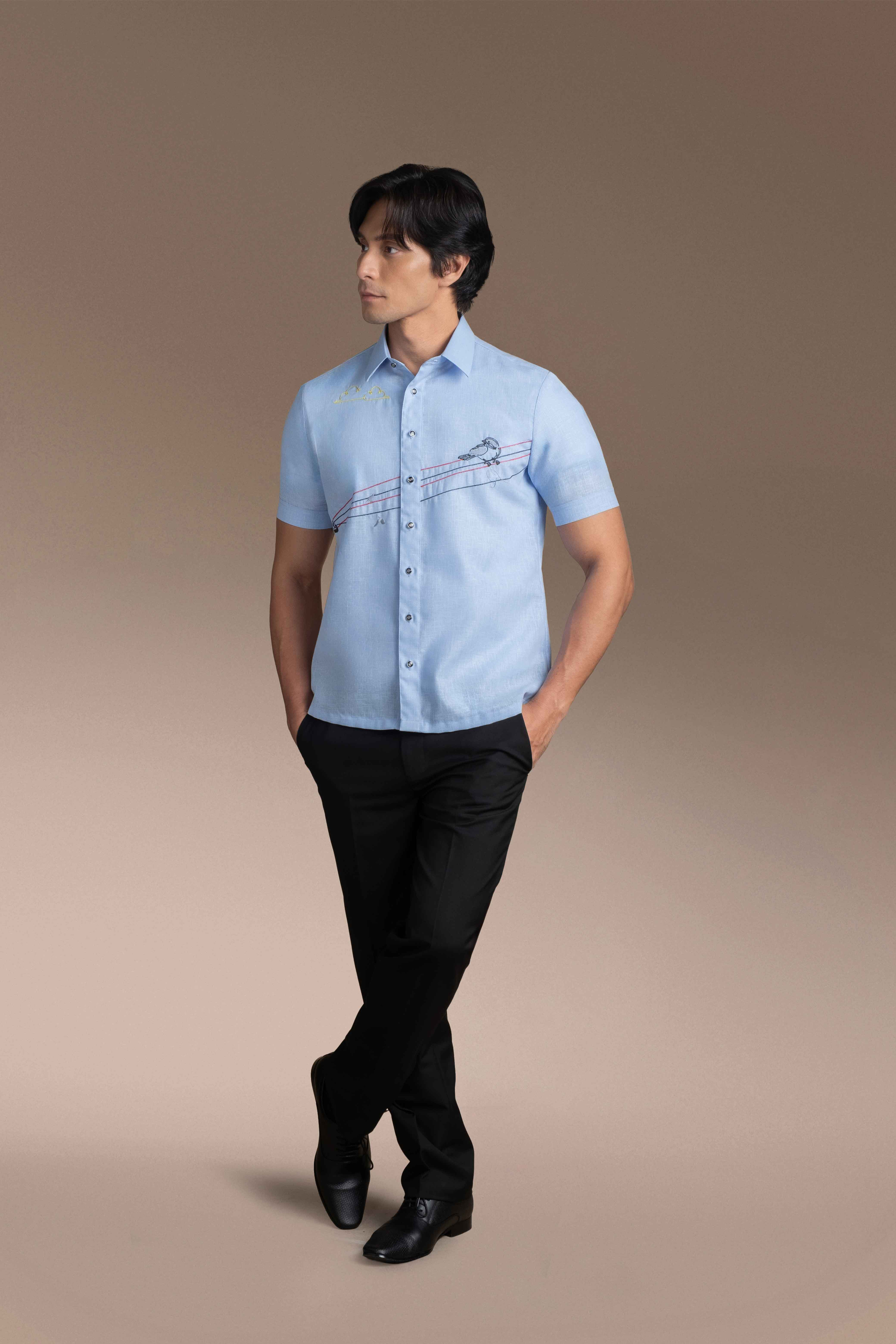 Onesimus Men’s Office Barong, Polyester-cotton Blend, Embroidered