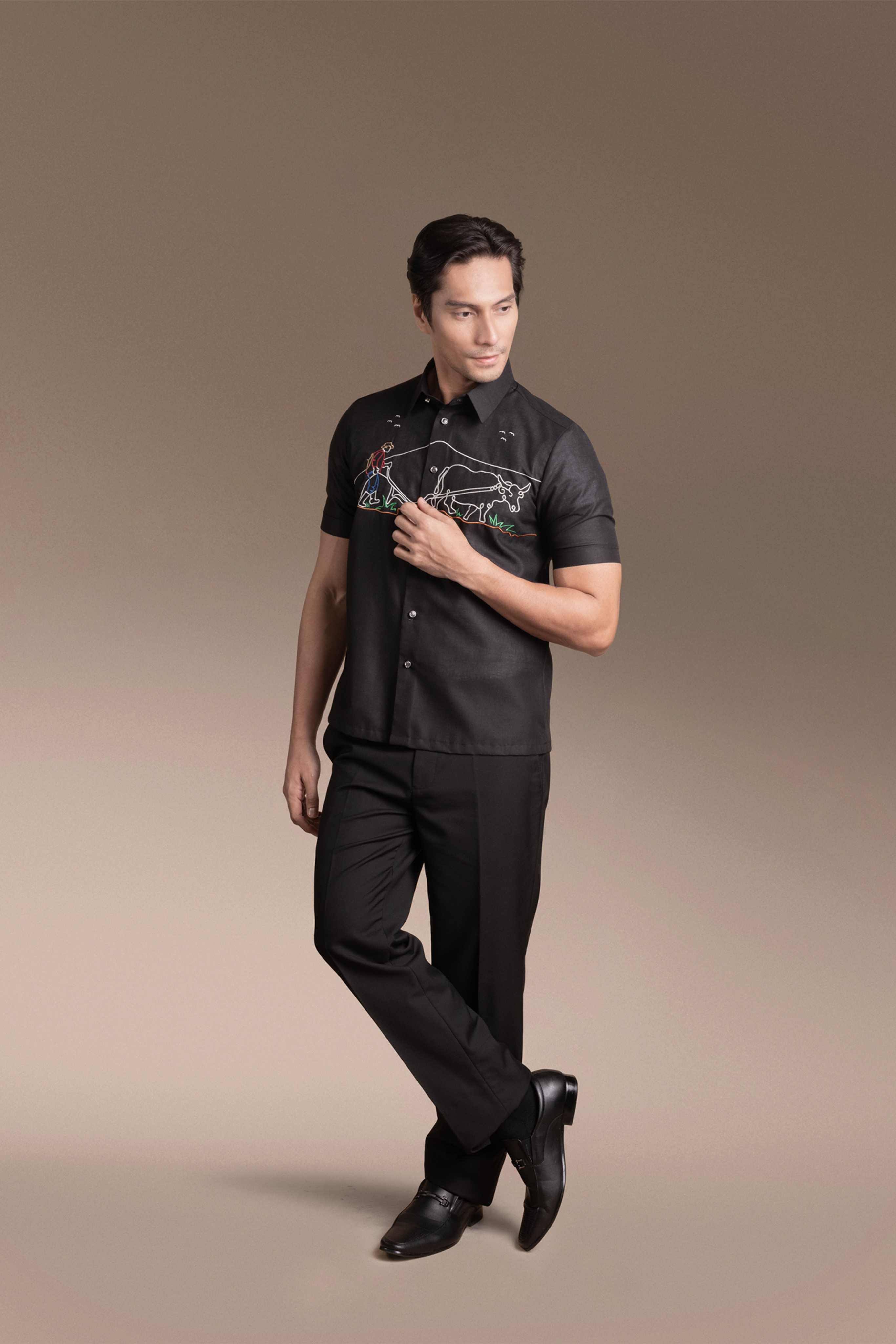Onesimus Men’s Office Barong, Polyester-cotton Blend, Embroidered