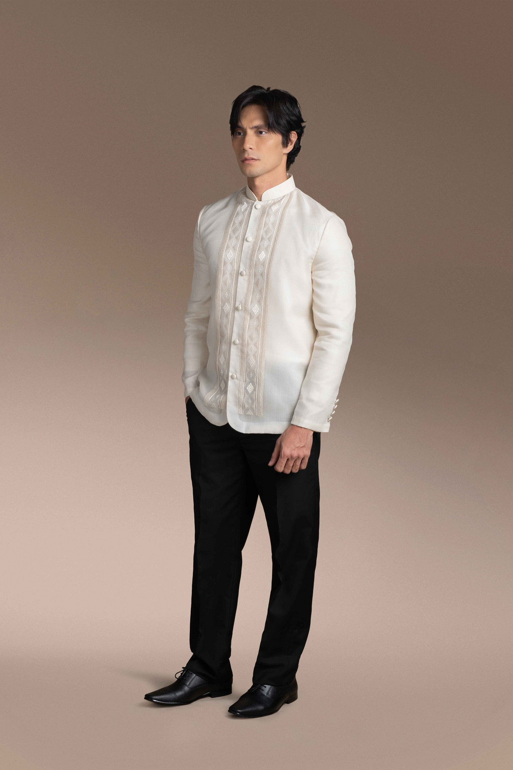 Onesimus Men’s Formal Barong Tagalog, Textured Pure Natural Silk, Embroidered