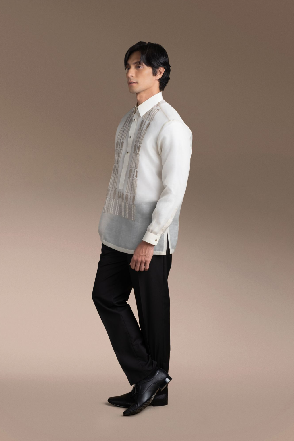 Onesimus Men’s Formal Barong Tagalog, Handwoven Pineapple Leaves Fiber and Natural Silk, Embroidered