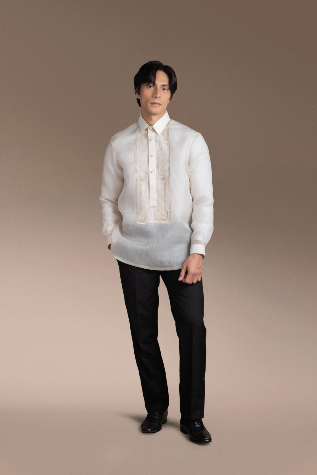 Onesimus Men’s Formal Barong Tagalog, Textured Pure Natural Silk, Embroidered