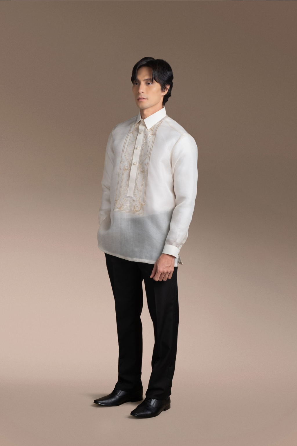 Onesimus Men’s Formal Barong Tagalog, Textured Pure Natural Silk, Embroidered