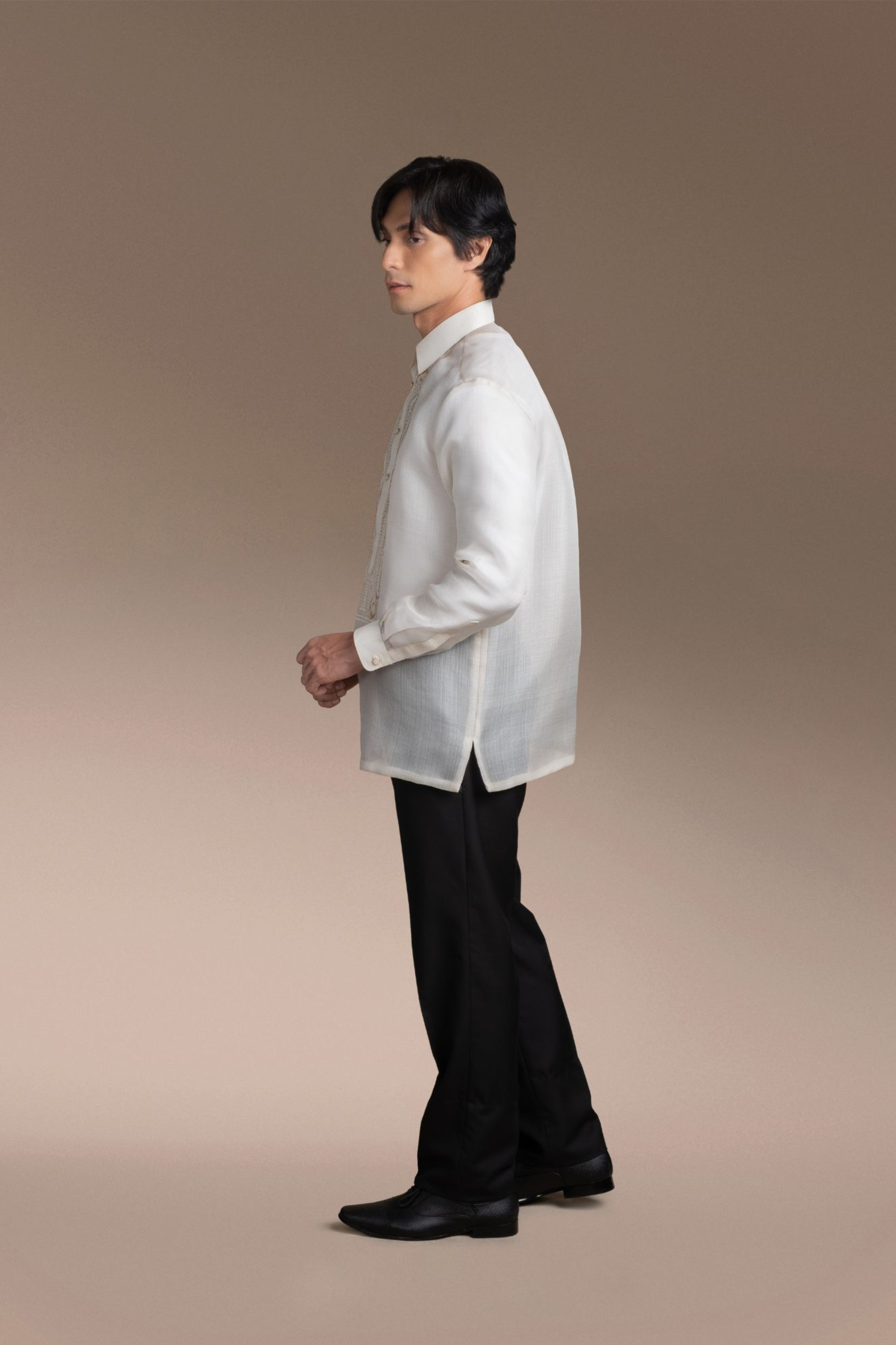 Onesimus Men’s Formal Barong Tagalog, Textured Pure Natural Silk, Embroidered