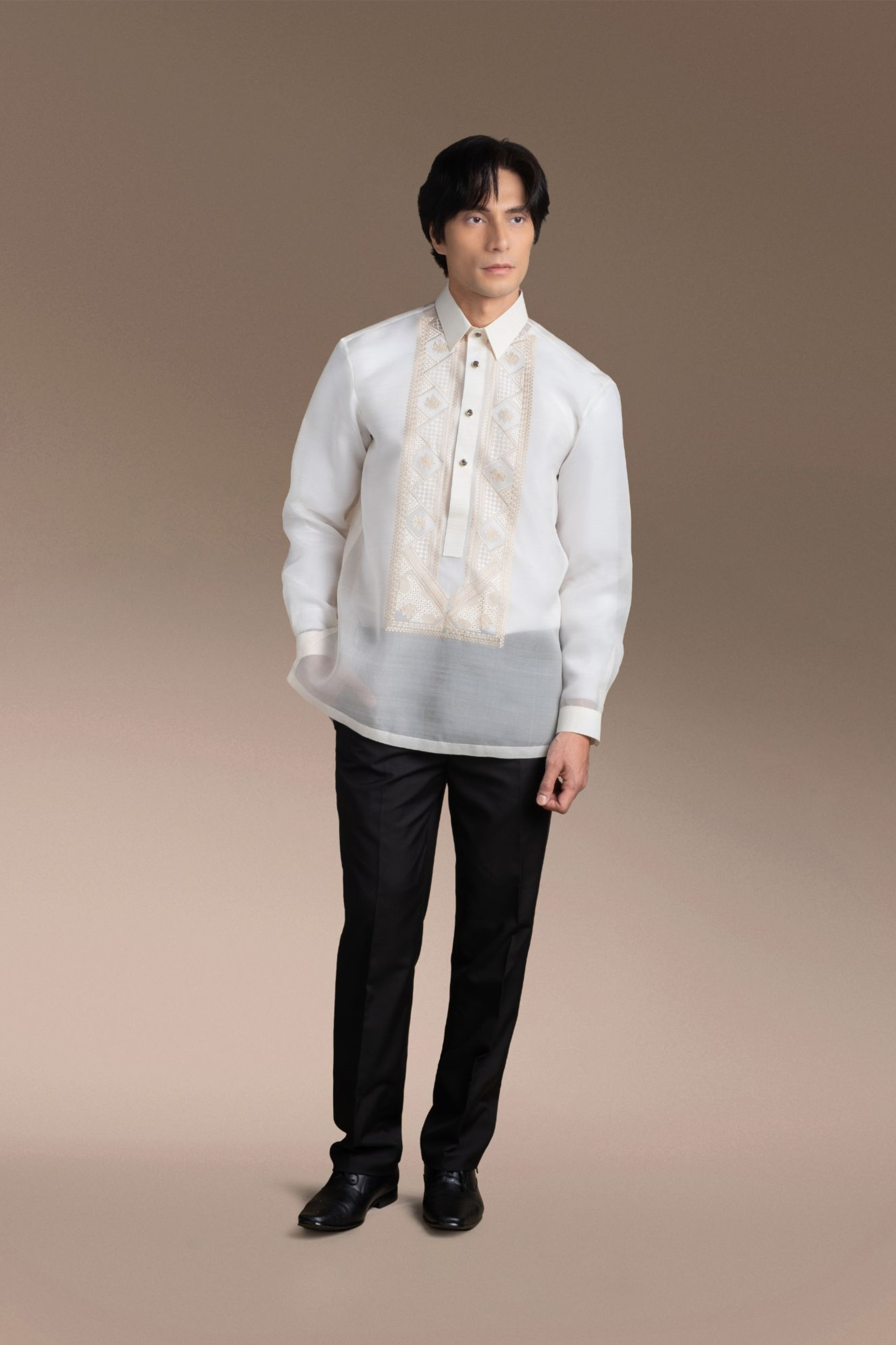 Onesimus Men’s Formal Barong Tagalog, Classic Pure Natural Silk, Embroidered