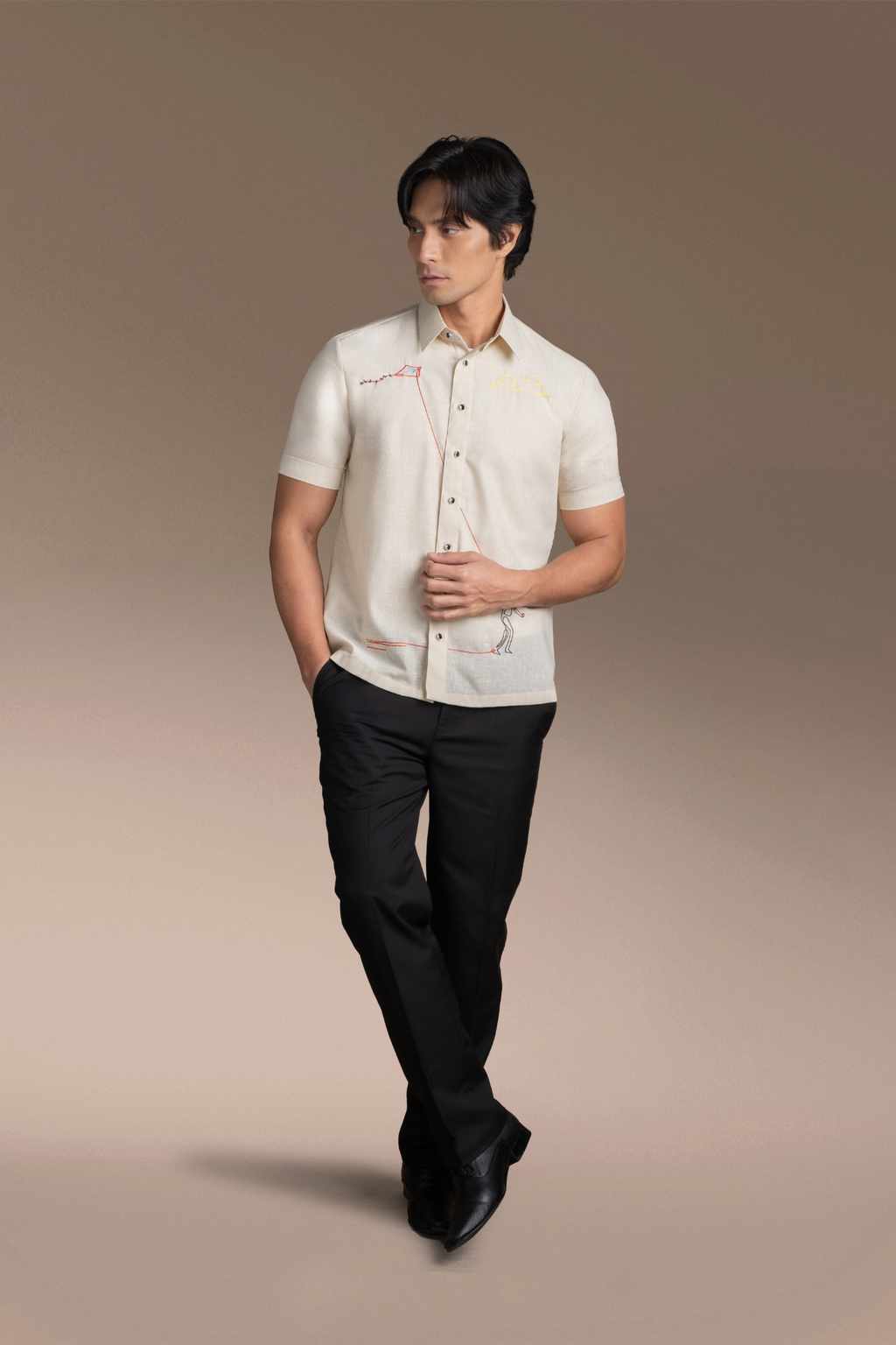 Onesimus Men’s Office Barong, Polyester-cotton Blend, Embroidered