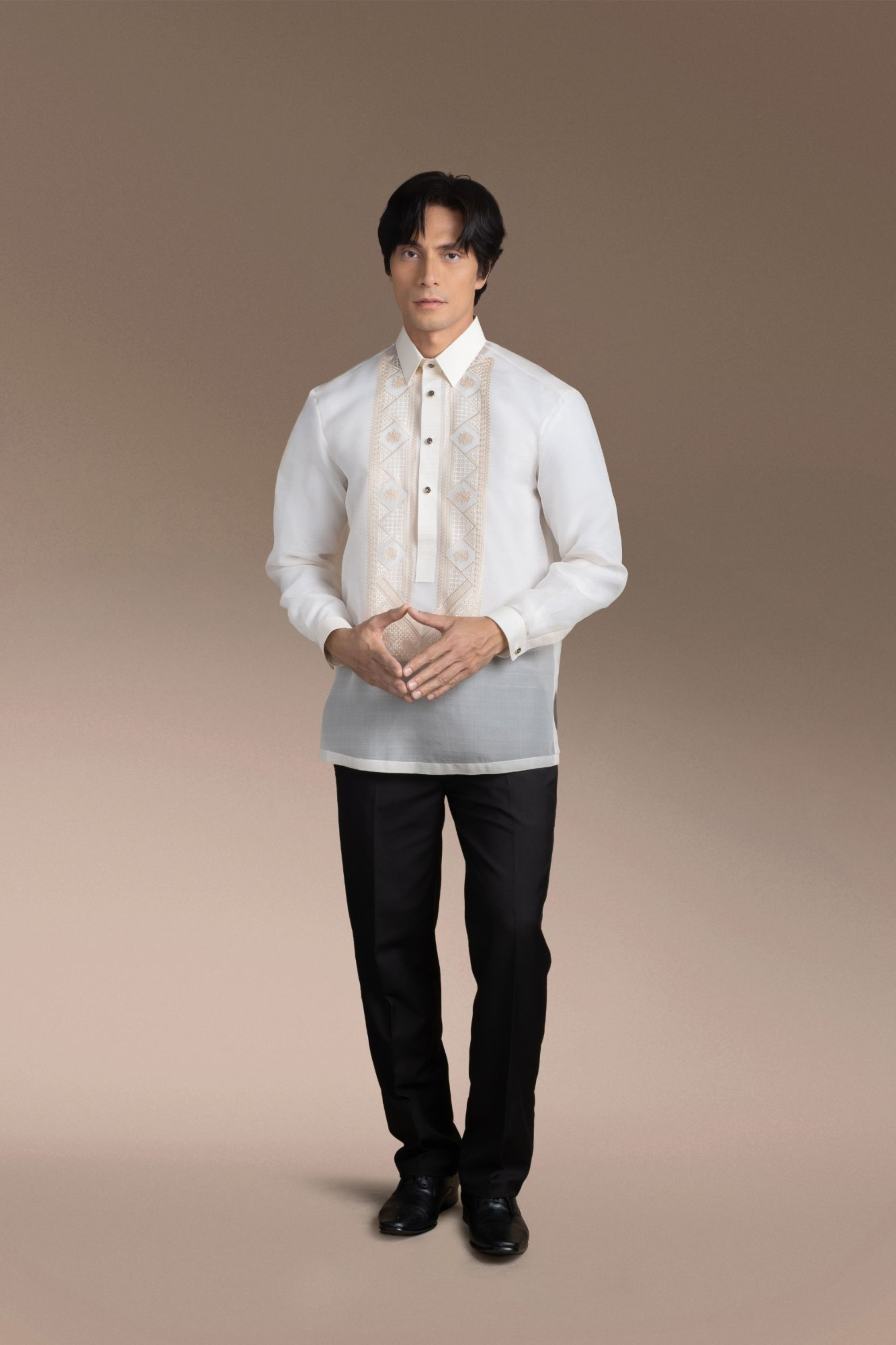 Onesimus Men’s Formal Barong Tagalog, Classic Pure Natural Silk, Embroidered