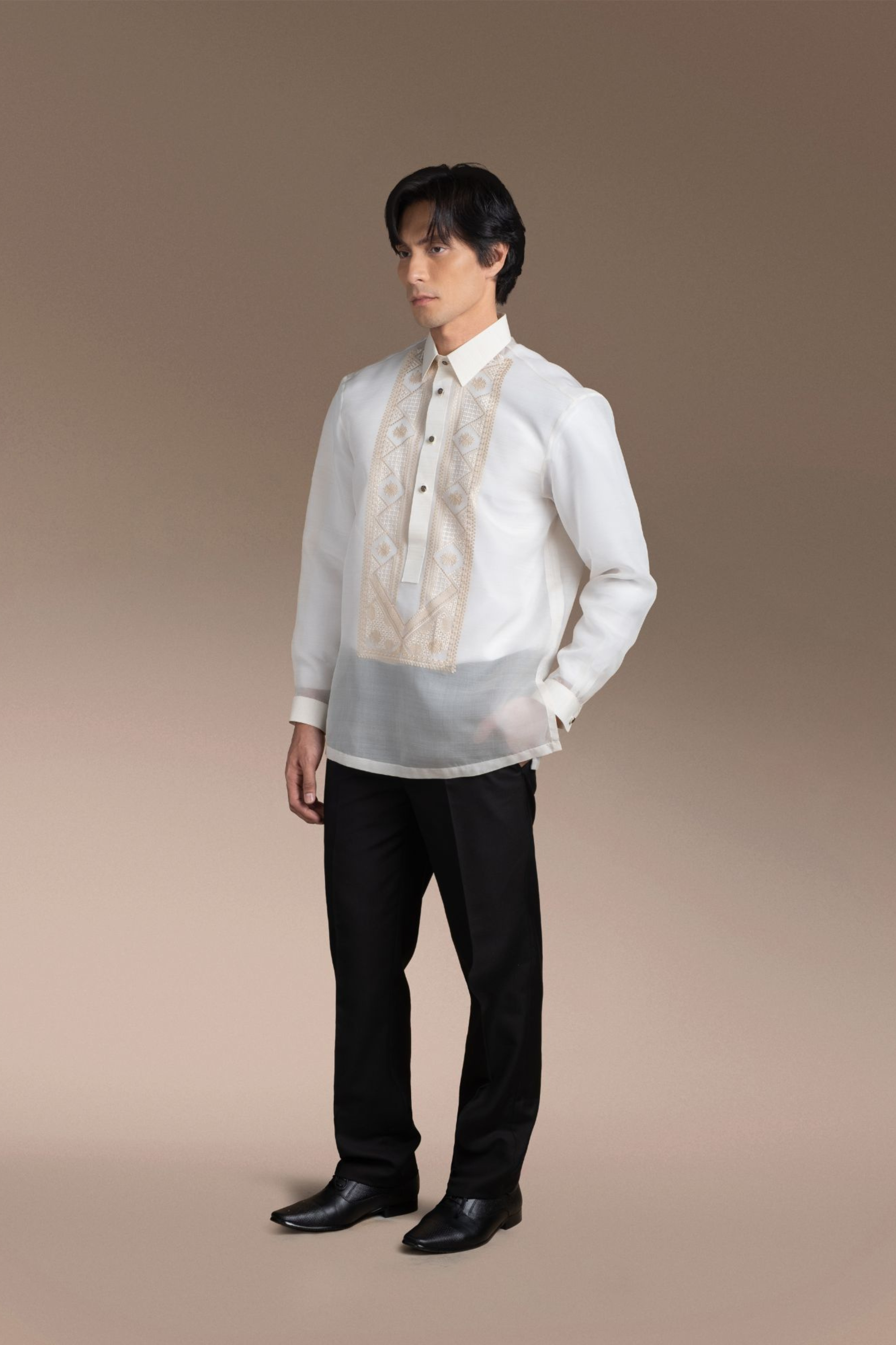Onesimus Men’s Formal Barong Tagalog, Classic Pure Natural Silk, Embroidered