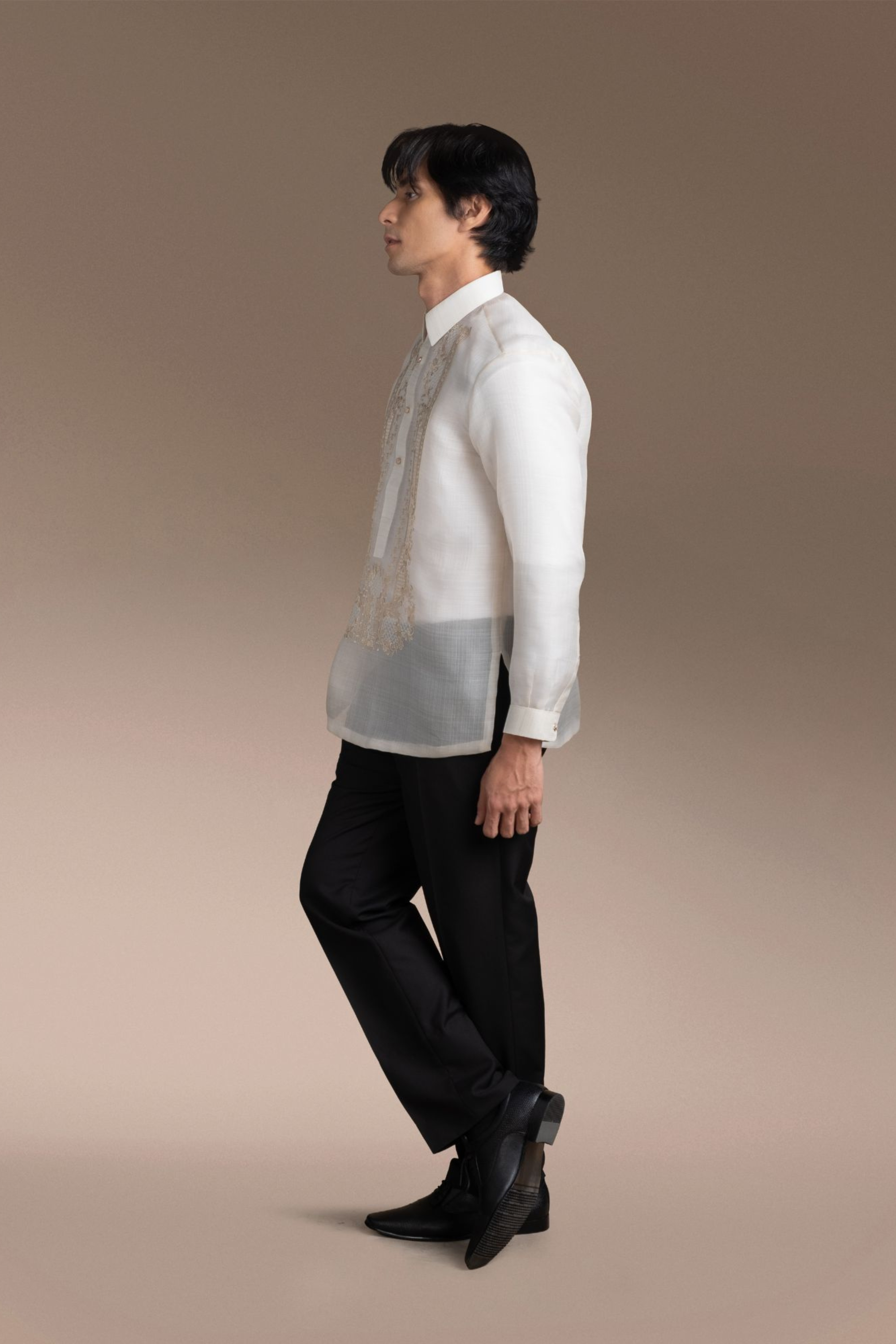 Onesimus Men’s Formal Barong Tagalog, Textured Pure Natural Silk, Embroidered