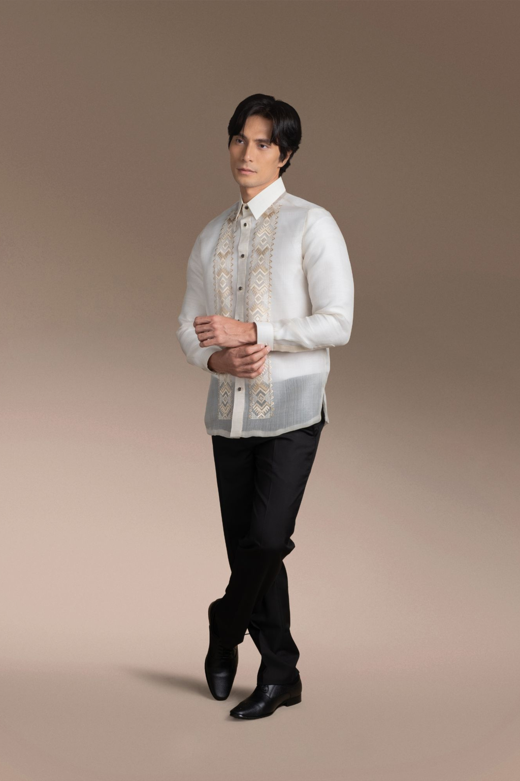 Onesimus Men’s Formal Barong Tagalog, Textured Pure Natural Silk, Embroidered