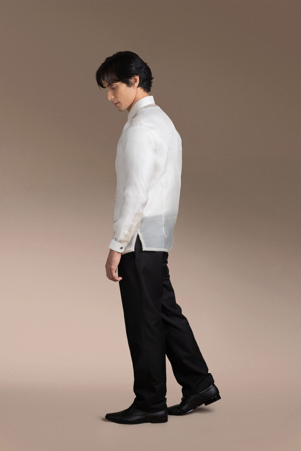 Onesimus Men’s Formal Barong Tagalog, Textured Pure Natural Silk, Embroidered
