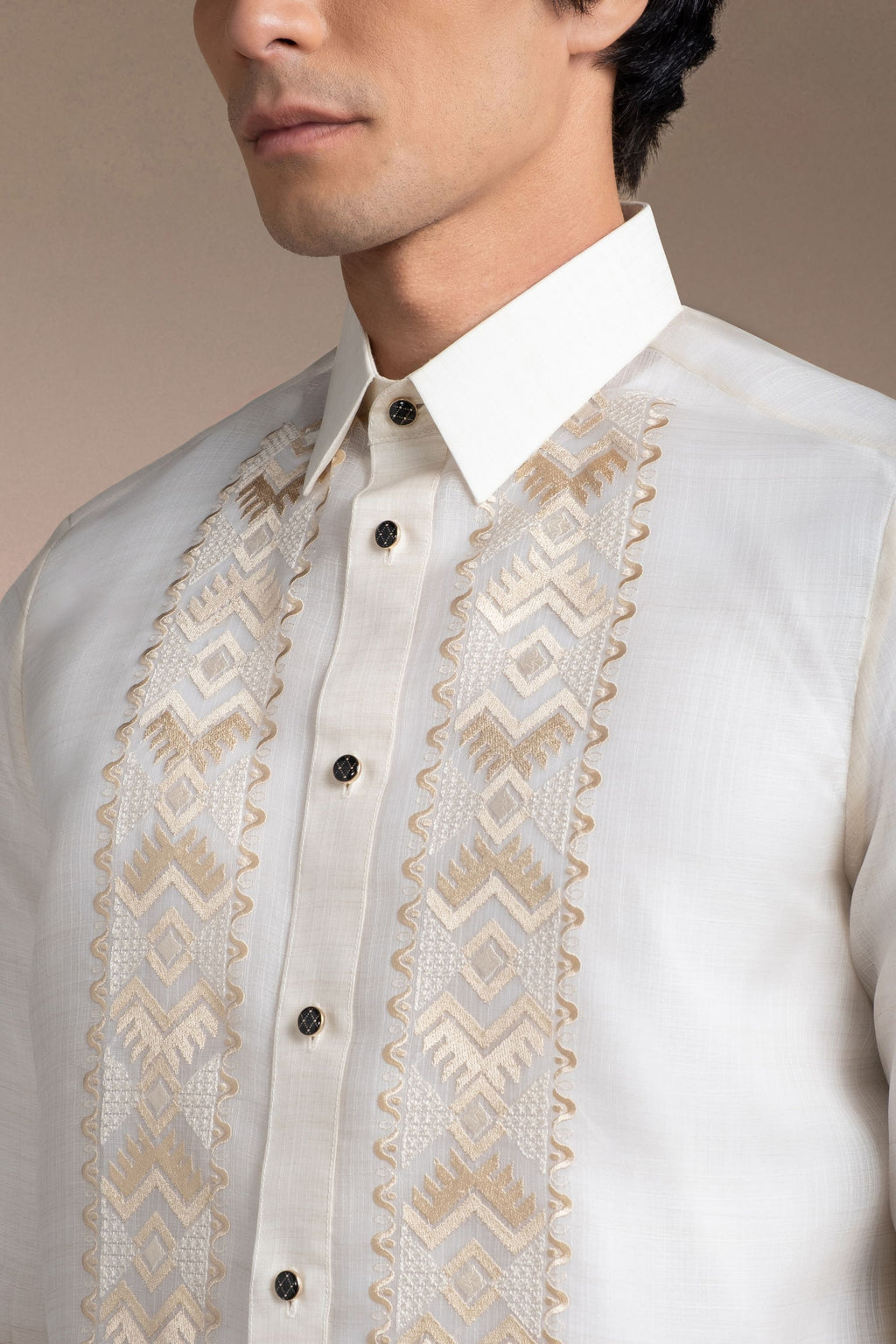 Onesimus Men’s Formal Barong Tagalog, Textured Pure Natural Silk, Embroidered