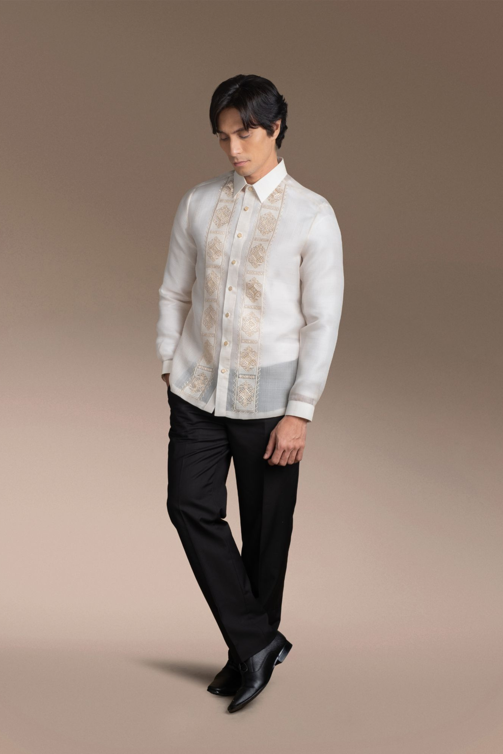 Onesimus Men’s Formal Barong Tagalog, Textured Pure Natural Silk, Embroidered