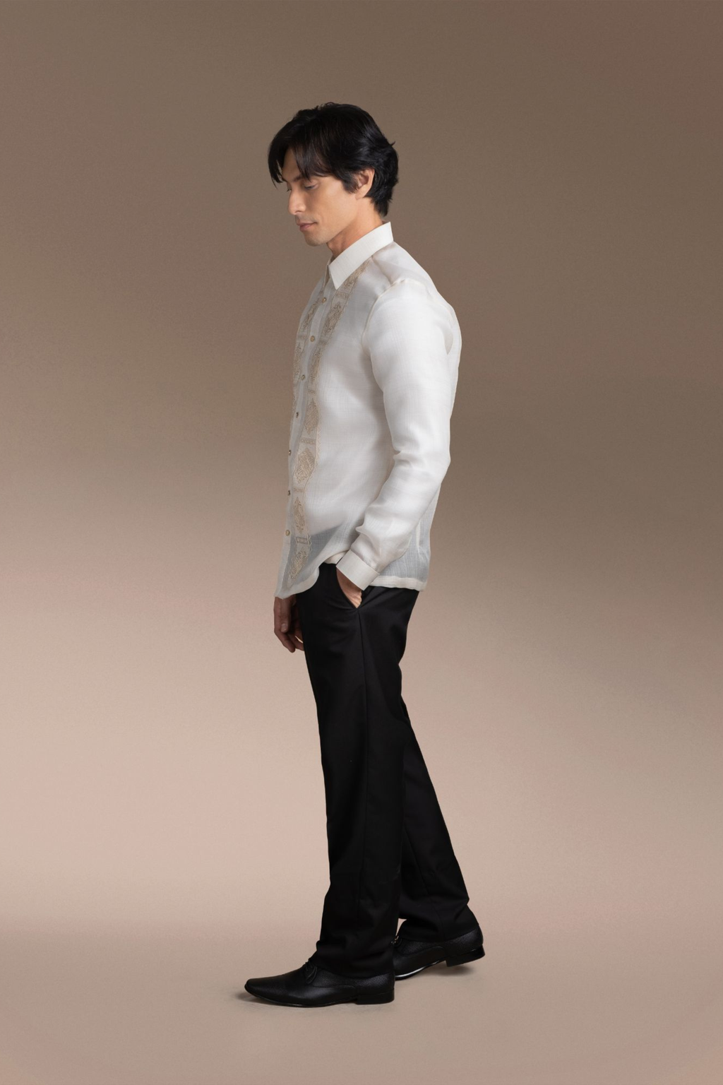 Onesimus Men’s Formal Barong Tagalog, Textured Pure Natural Silk, Embroidered