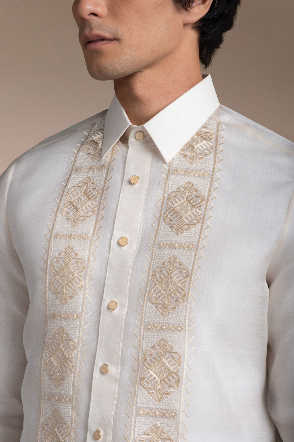 Onesimus Men’s Formal Barong Tagalog, Textured Pure Natural Silk, Embroidered