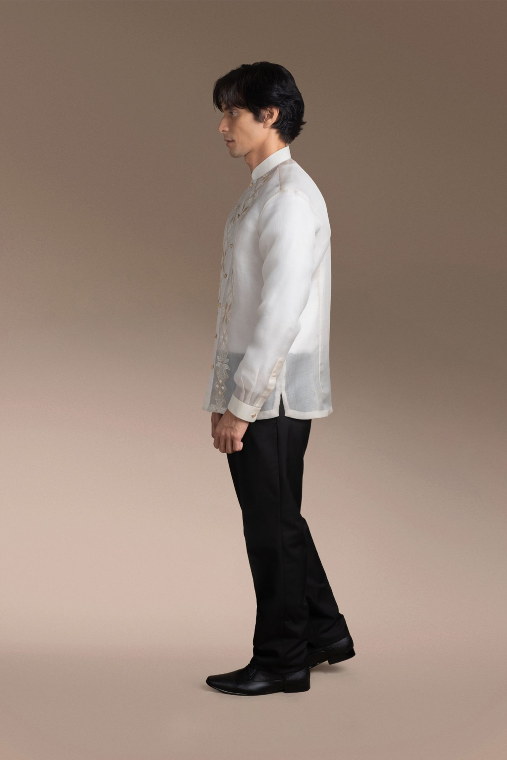Onesimus Men’s Formal Barong Tagalog, Textured Pure Natural Silk, Embroidered