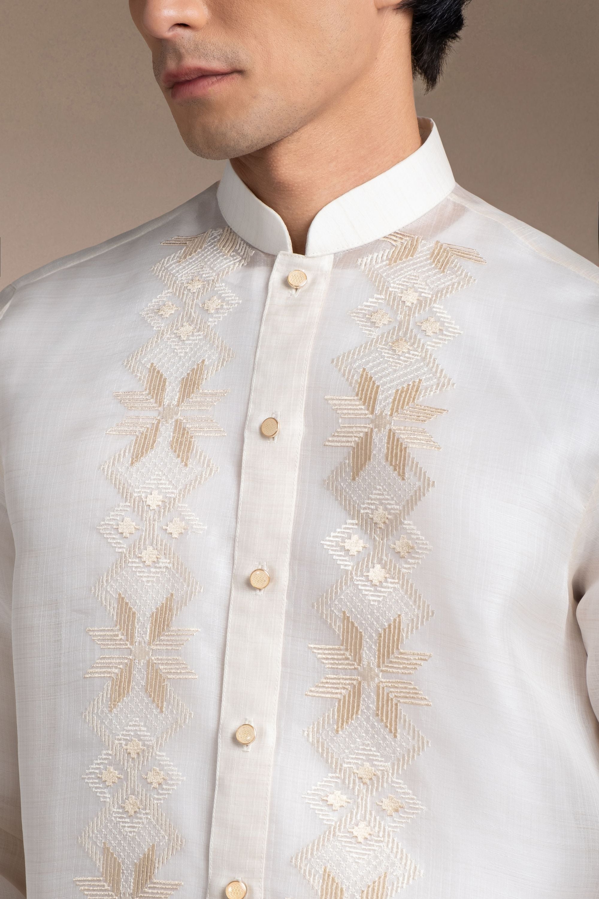 Onesimus Men’s Formal Barong Tagalog, Textured Pure Natural Silk, Embroidered