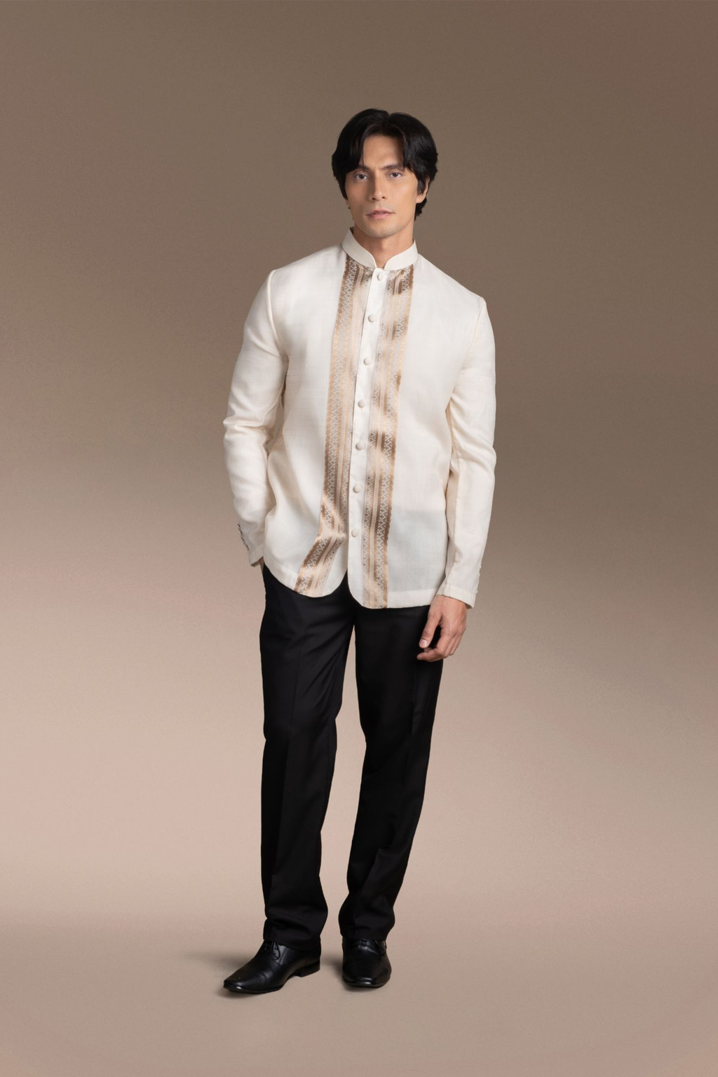 Onesimus Men’s Formal Barong Tagalog, Textured Faux Silk, Embroidered