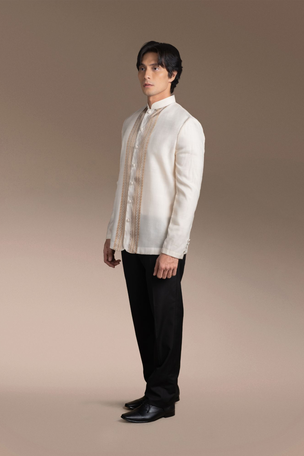 Onesimus Men’s Formal Barong Tagalog, Textured Faux Silk, Embroidered