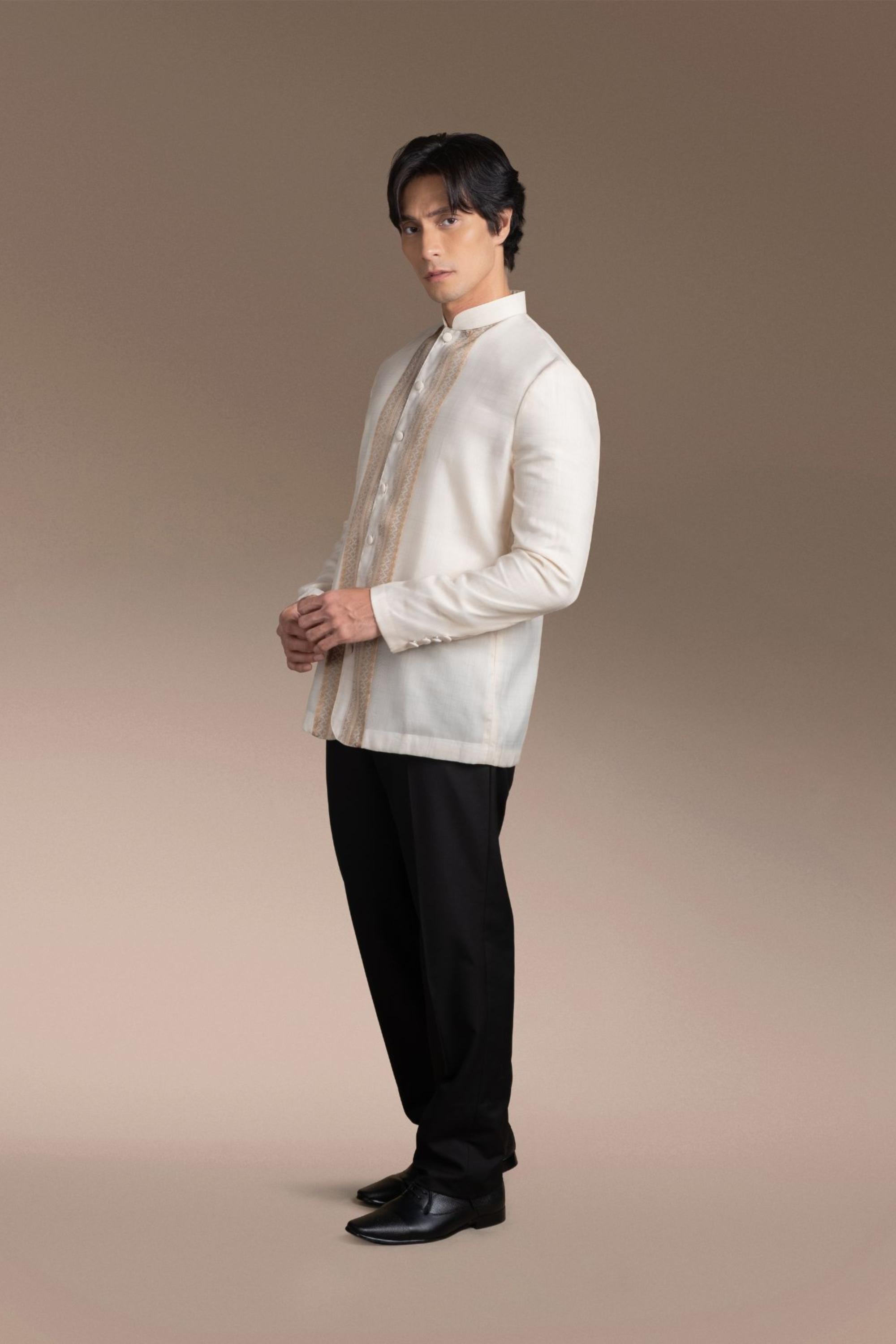 Onesimus Men’s Formal Barong Tagalog, Textured Faux Silk, Embroidered