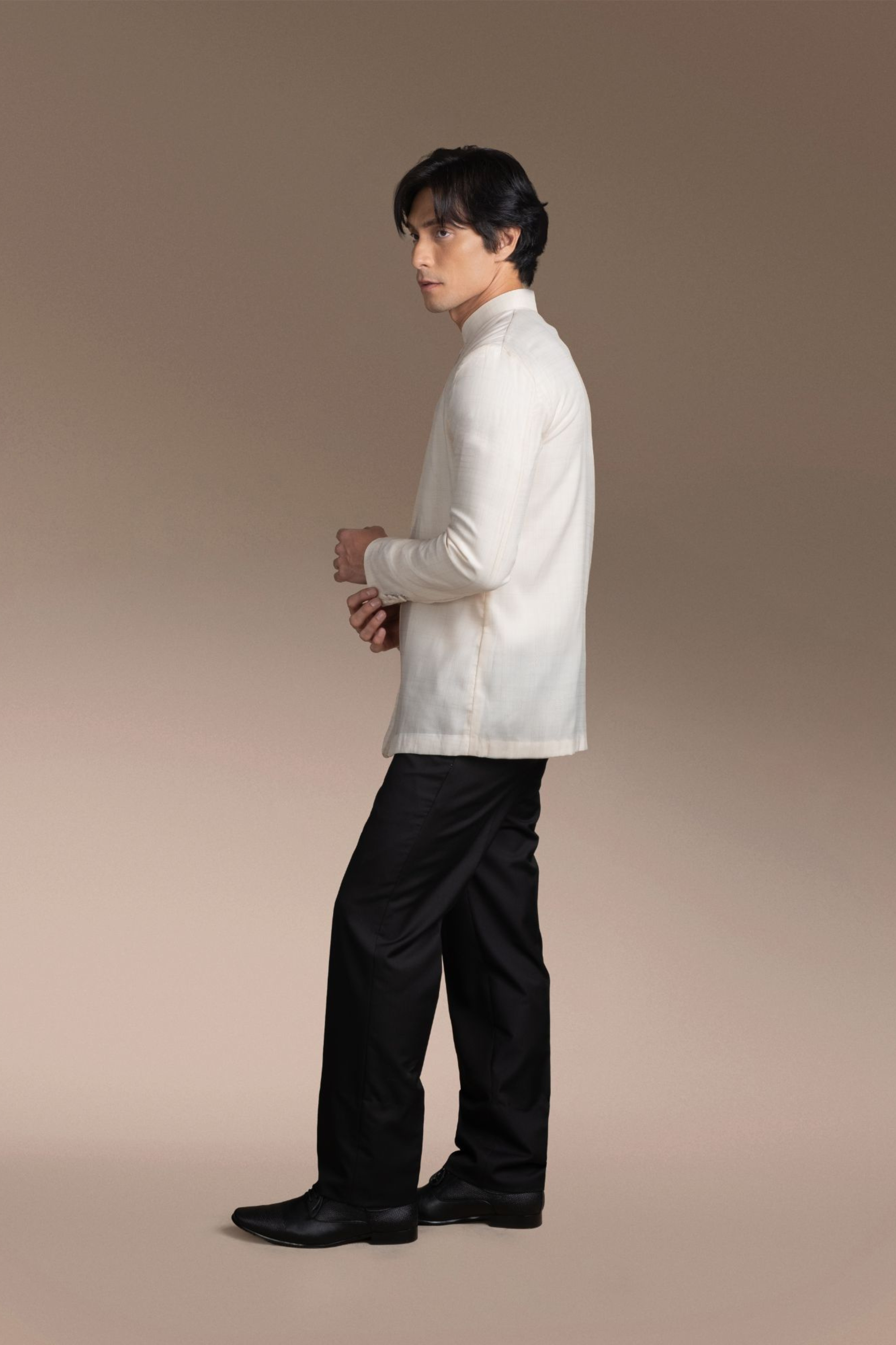 Onesimus Men’s Formal Barong Tagalog, Textured Faux Silk, Embroidered