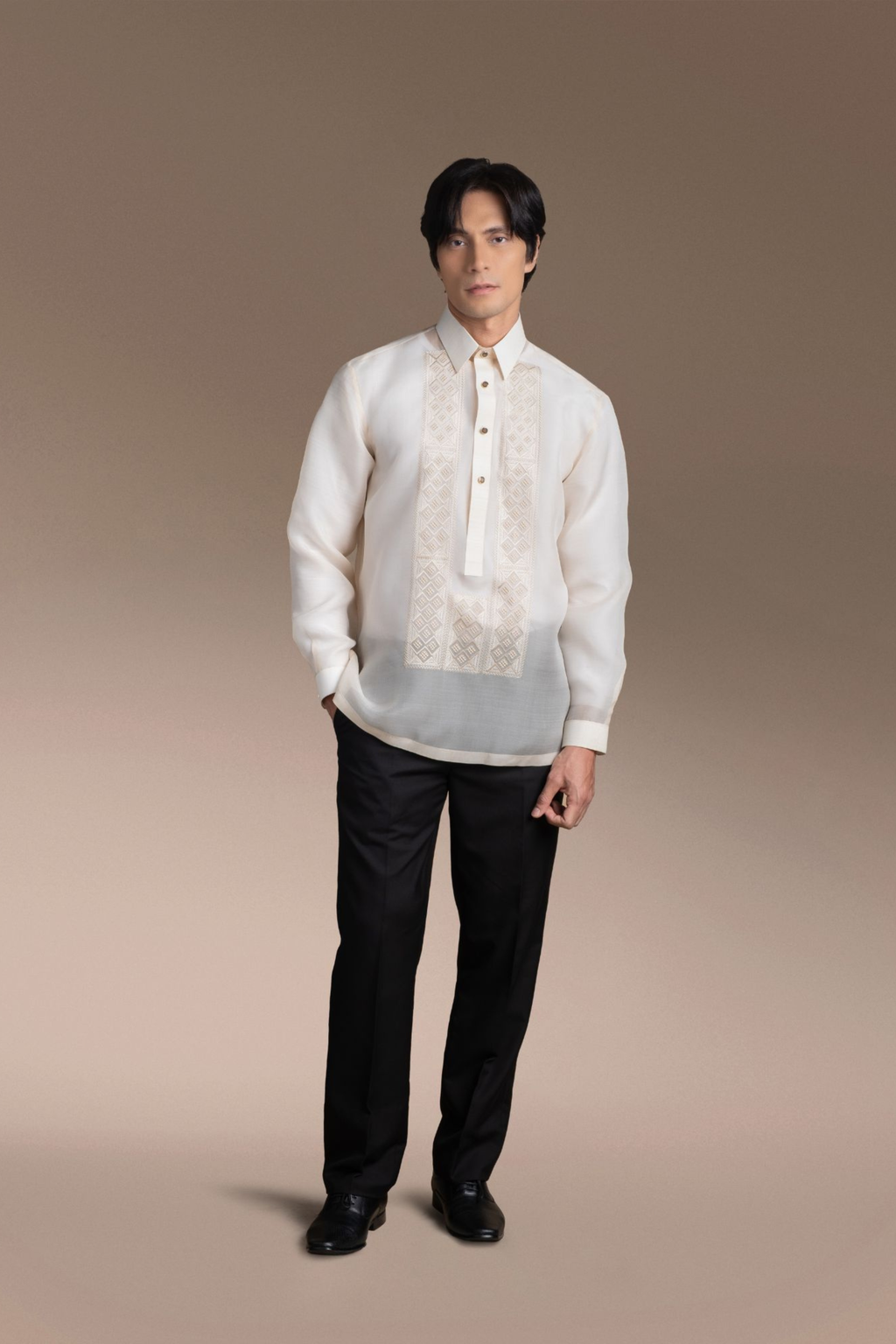 Onesimus Men’s Formal Barong Tagalog, Classic Pure Natural Silk, Embroidered