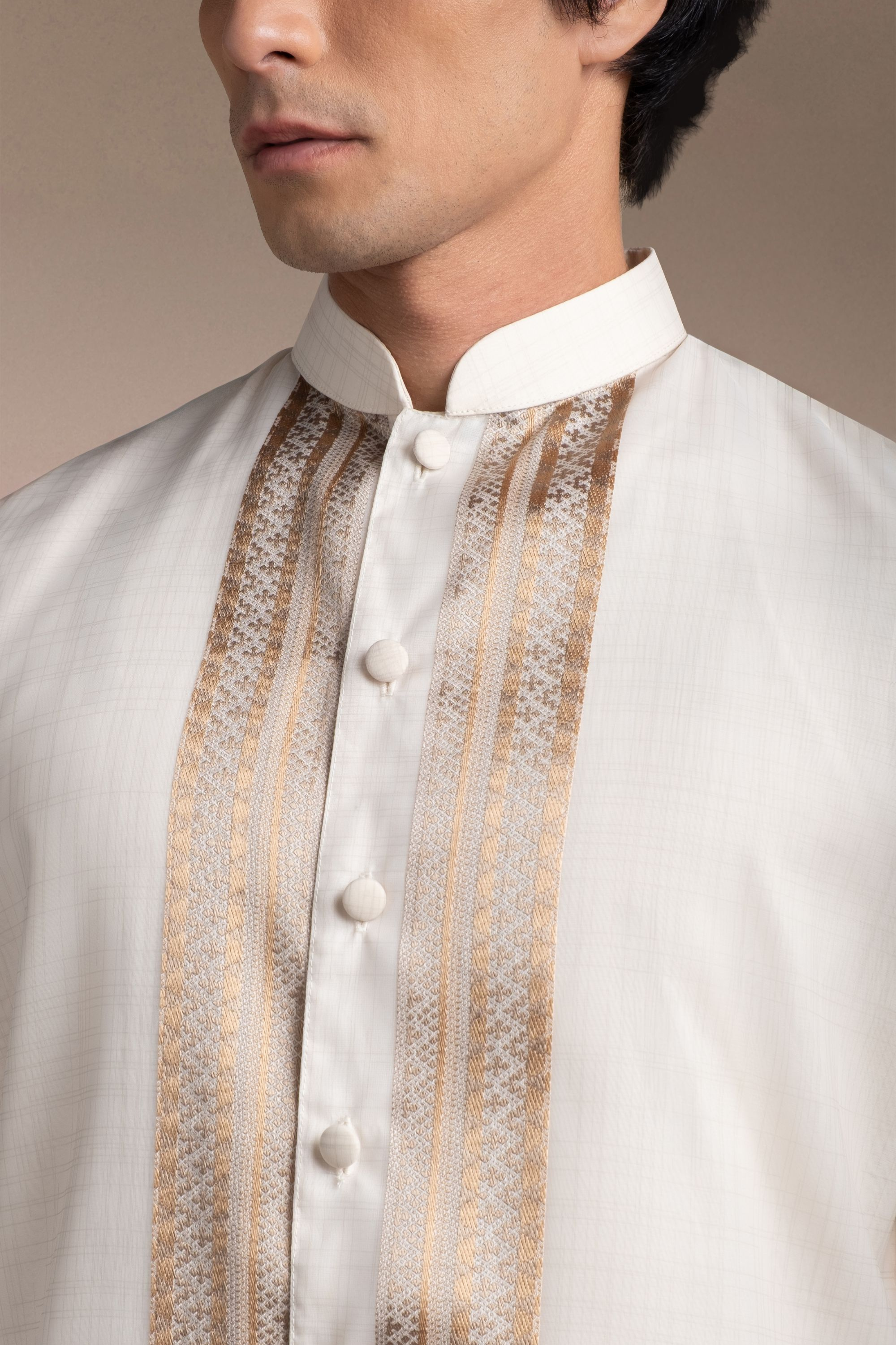 Onesimus Men’s Formal Barong Tagalog, Textured Faux Silk, Embroidered