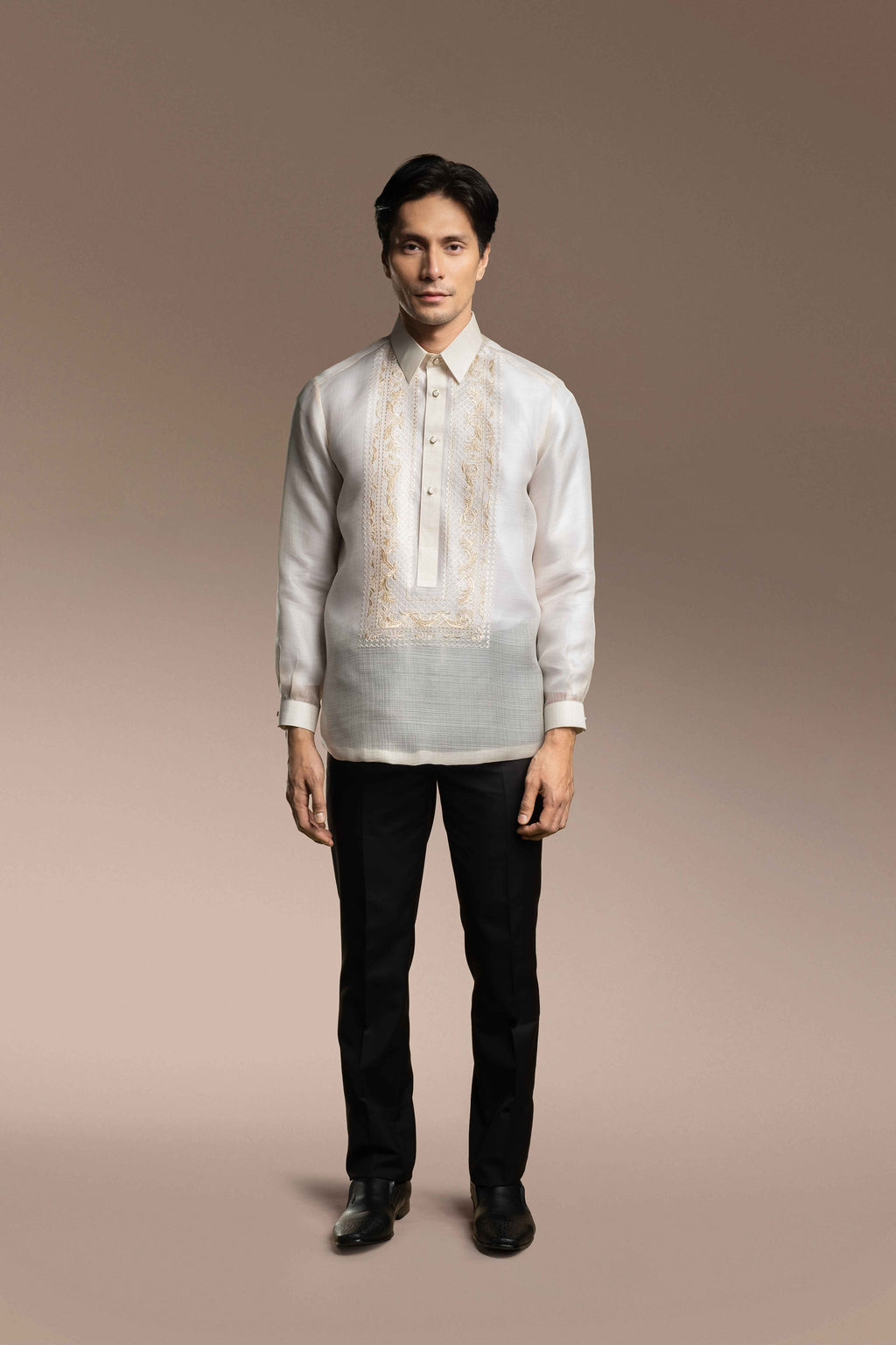 Onesimus Men’s Formal Barong Tagalog, Textured Pure Natural Silk, Embroidered