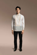 Onesimus Men’s Formal Barong Tagalog, Textured Pure Natural Silk, Embroidered